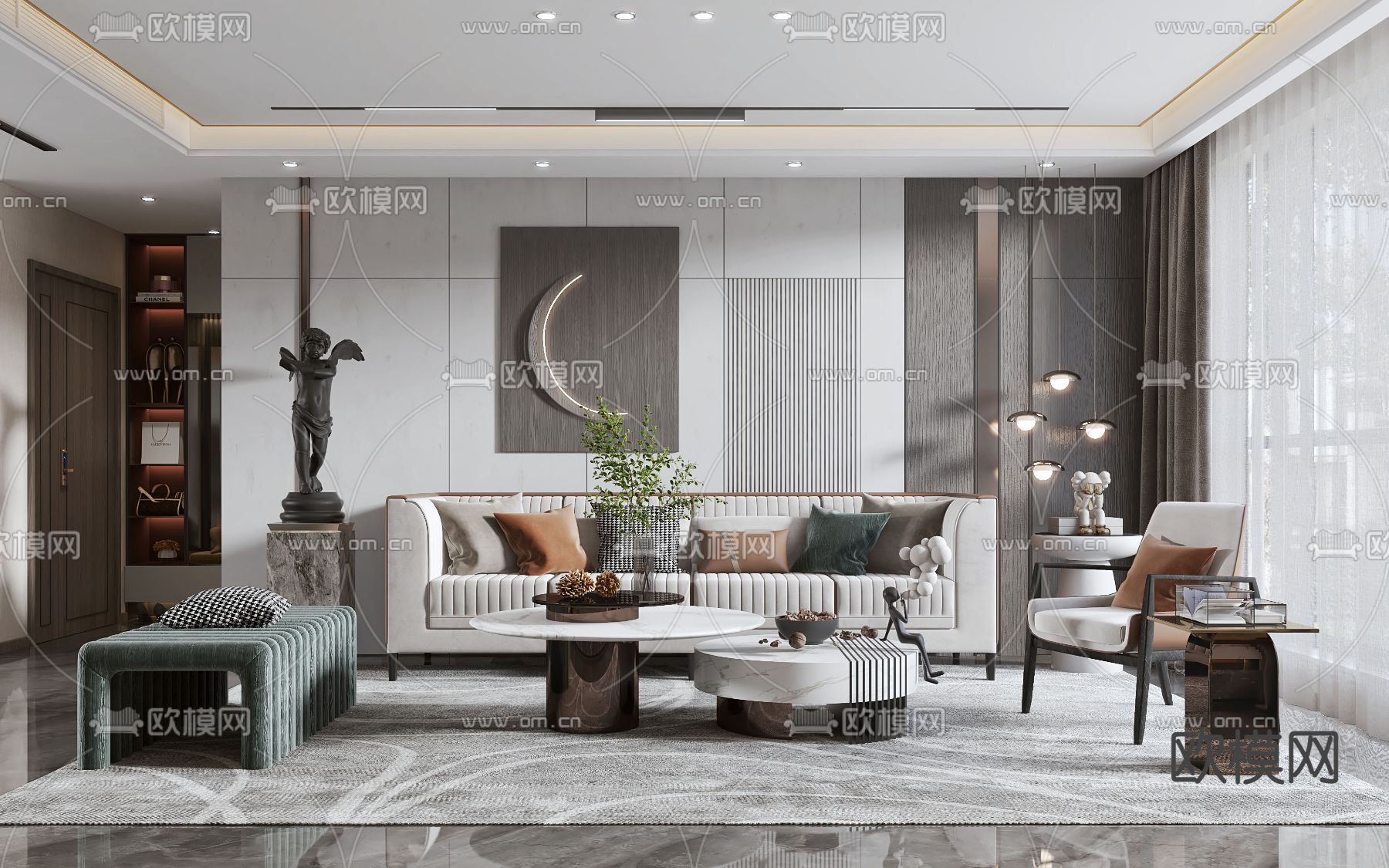 现代轻奢客厅3d模型下载（渲染图1）