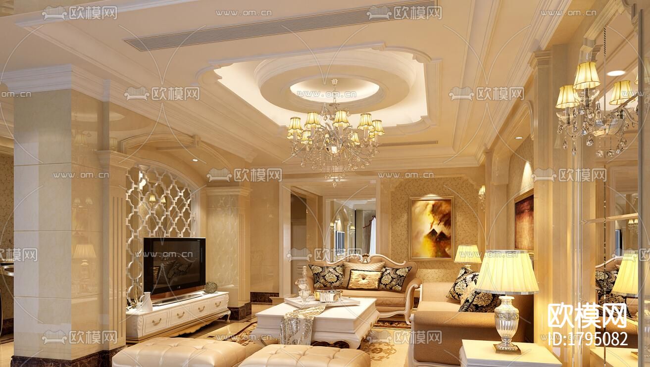 欧式家装cad施工图下载（渲染图1）