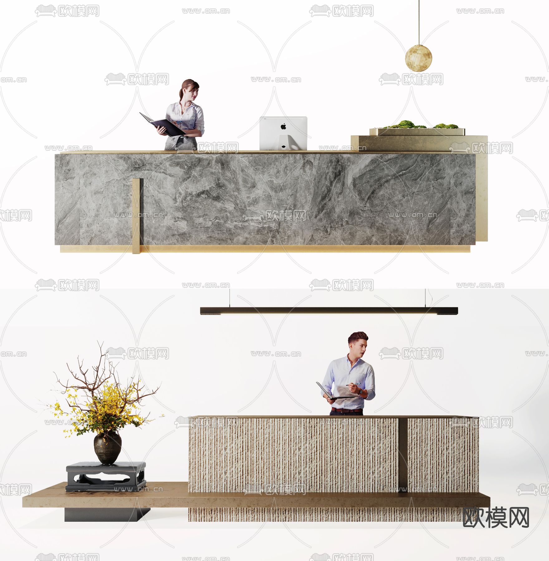 现代接待台前台3d模型下载（渲染图1）