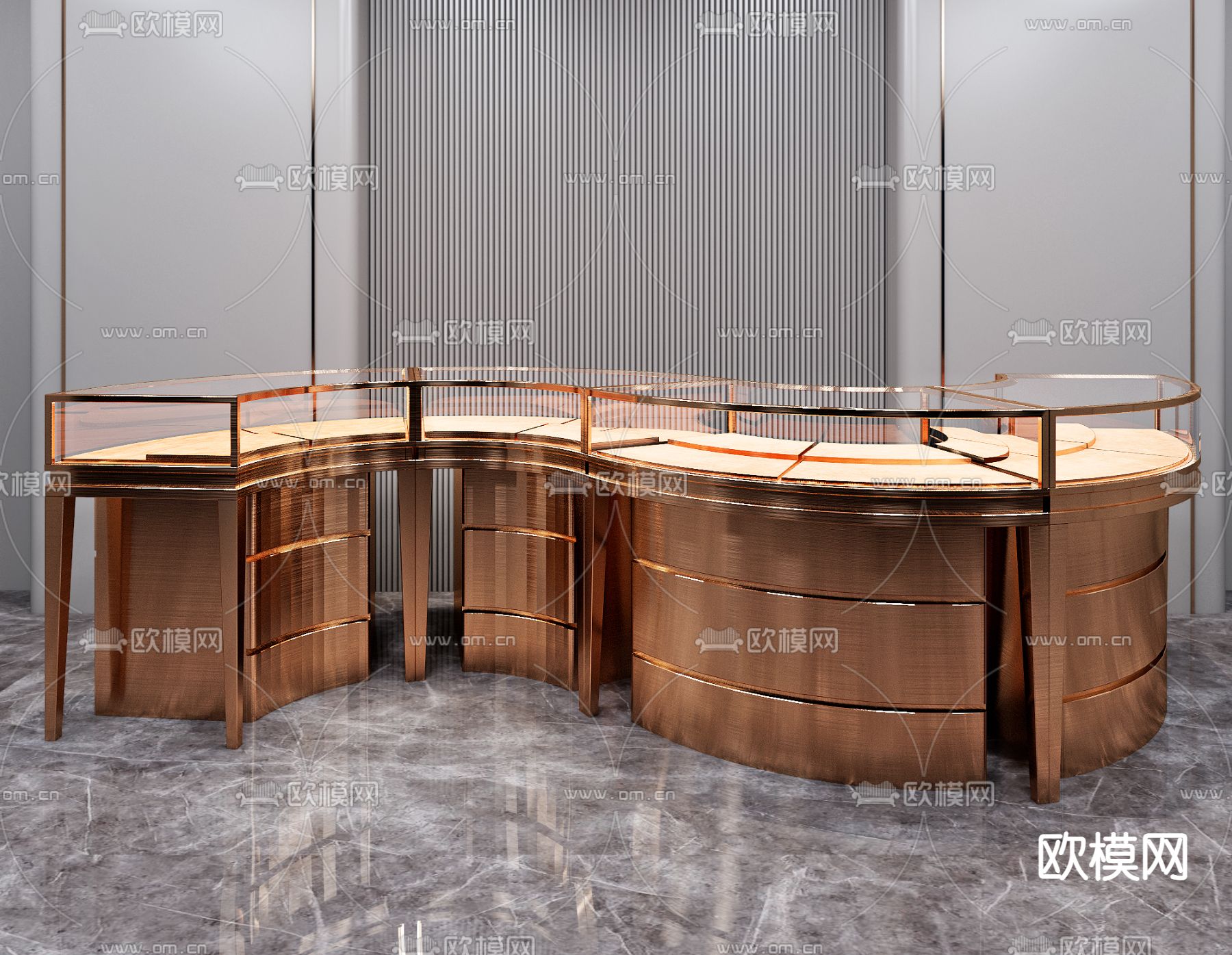 现代珠宝店中岛展示柜3d模型
