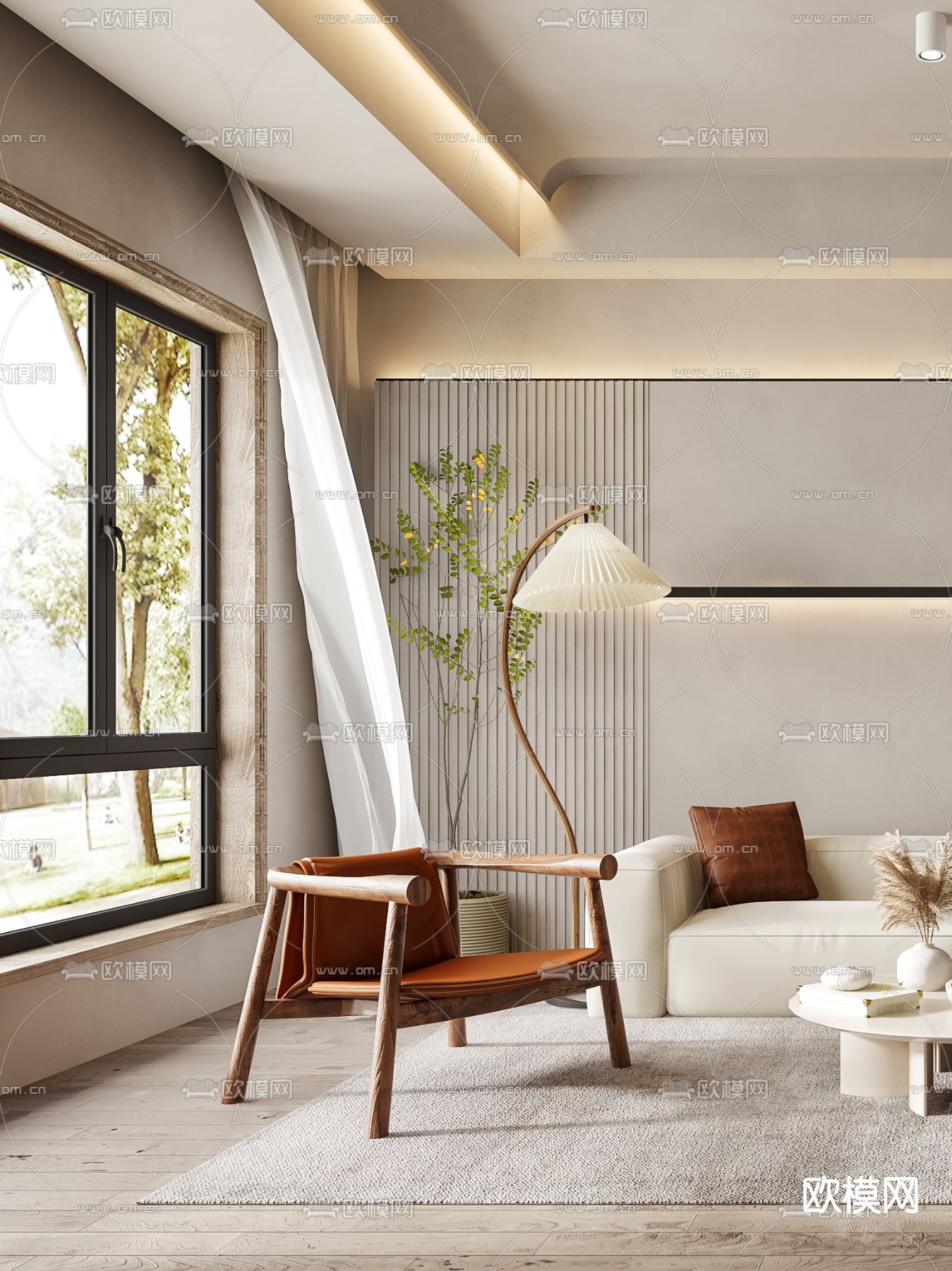 侘寂布艺沙发组合3d模型下载（渲染图2）