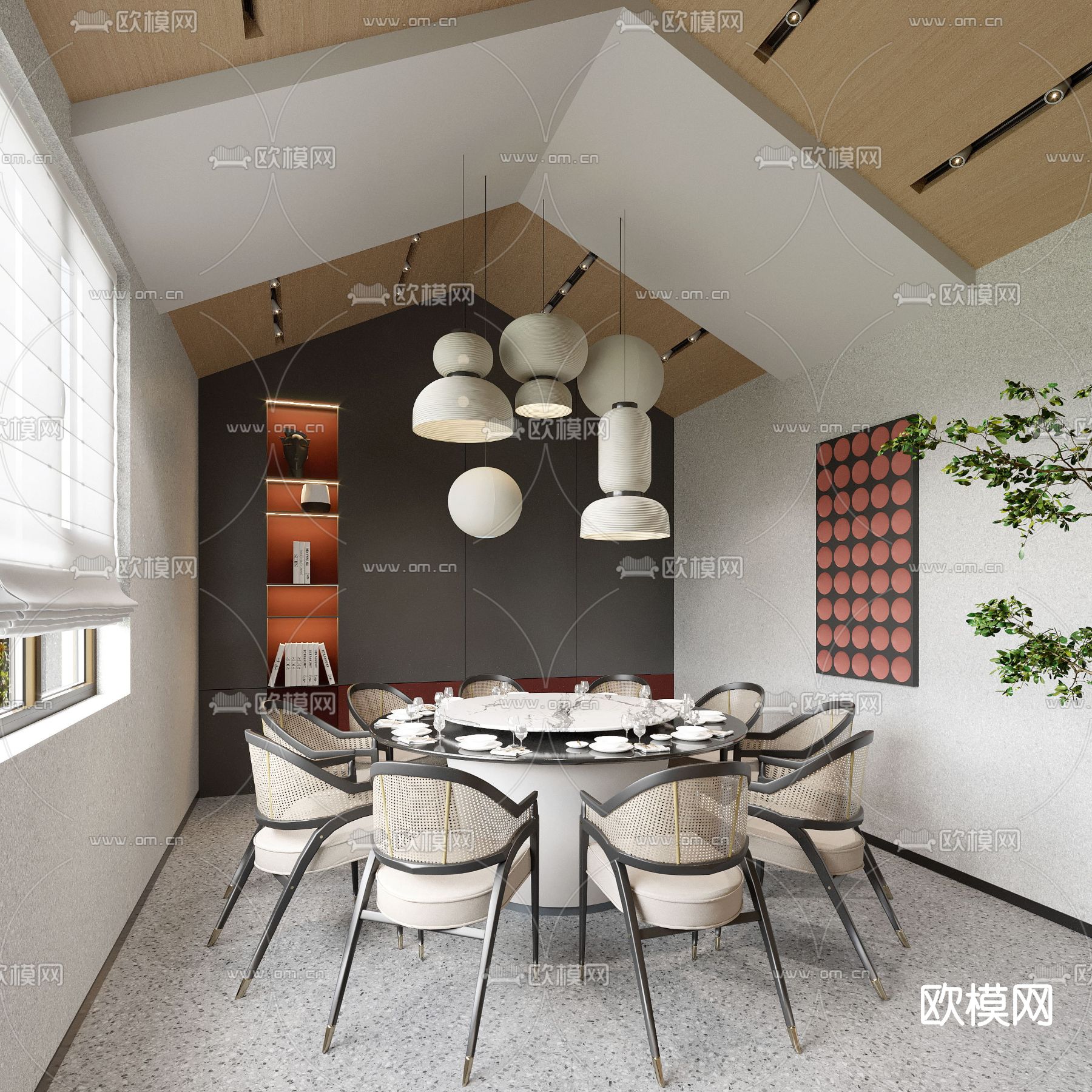 侘寂酒店餐厅包房3d模型