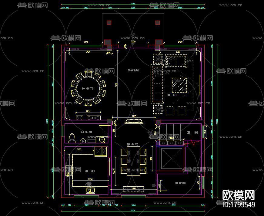 别墅三层cad施工图下载（渲染图2）