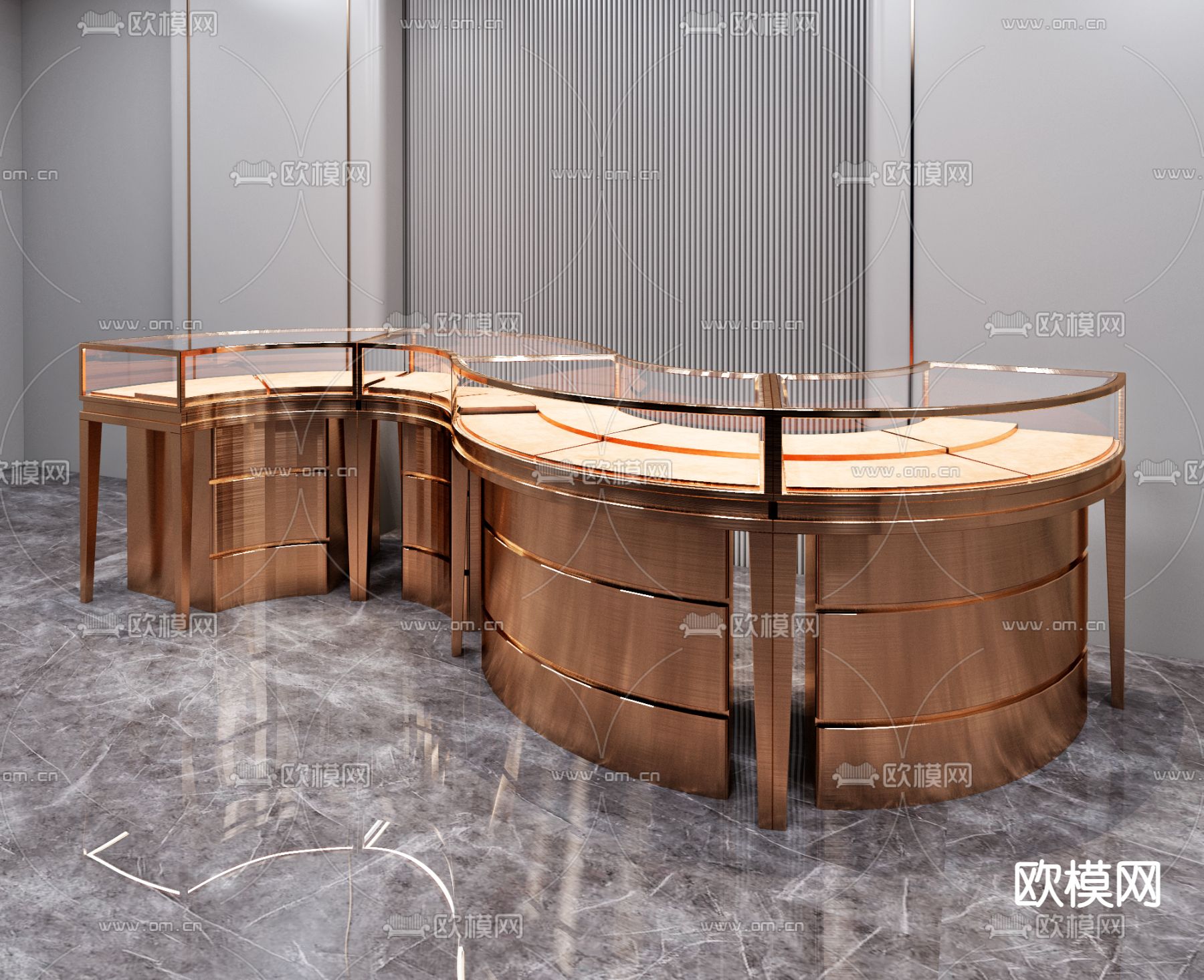 现代珠宝店中岛展示柜3d模型