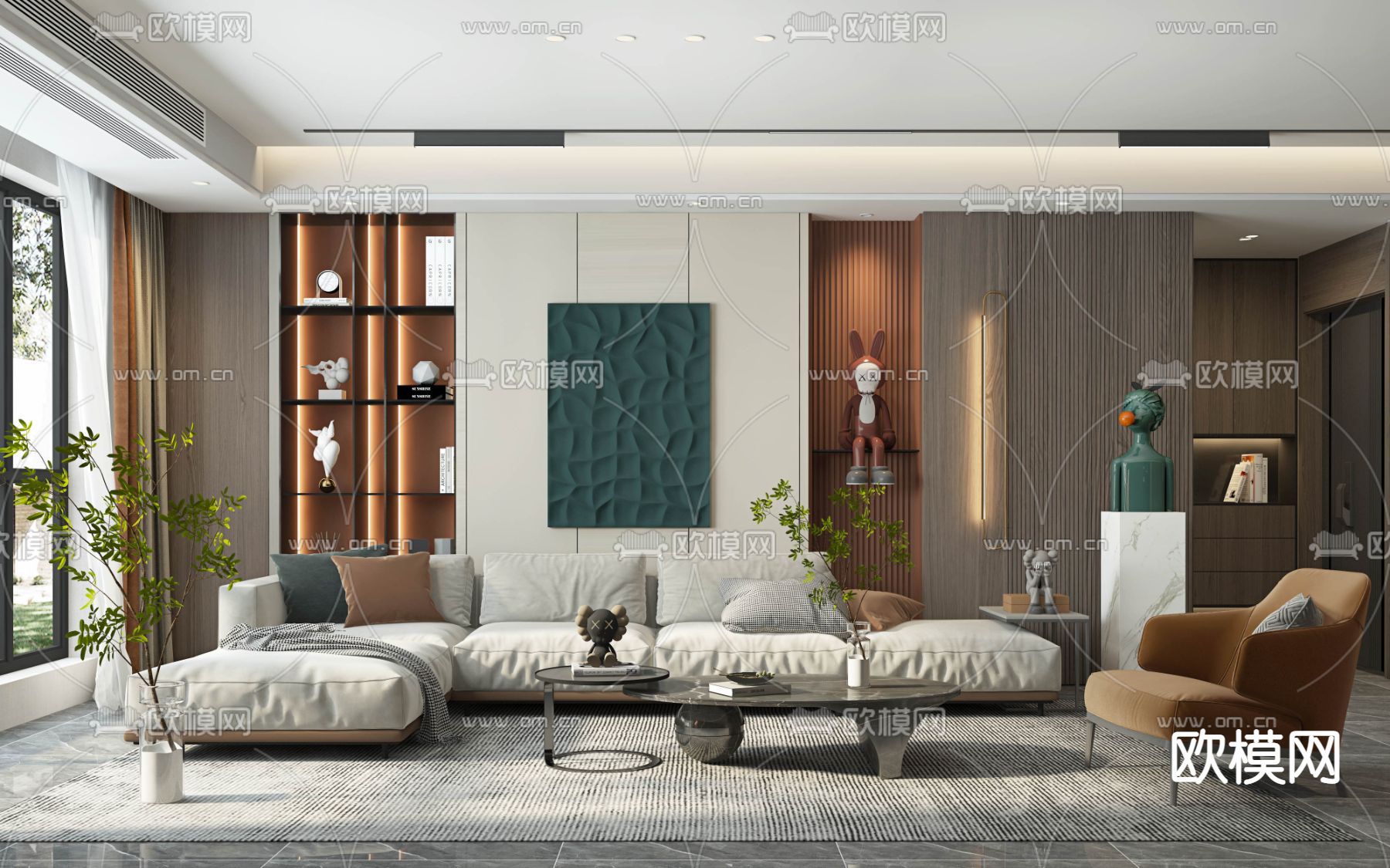 现代布艺转角沙发组合3d模型下载