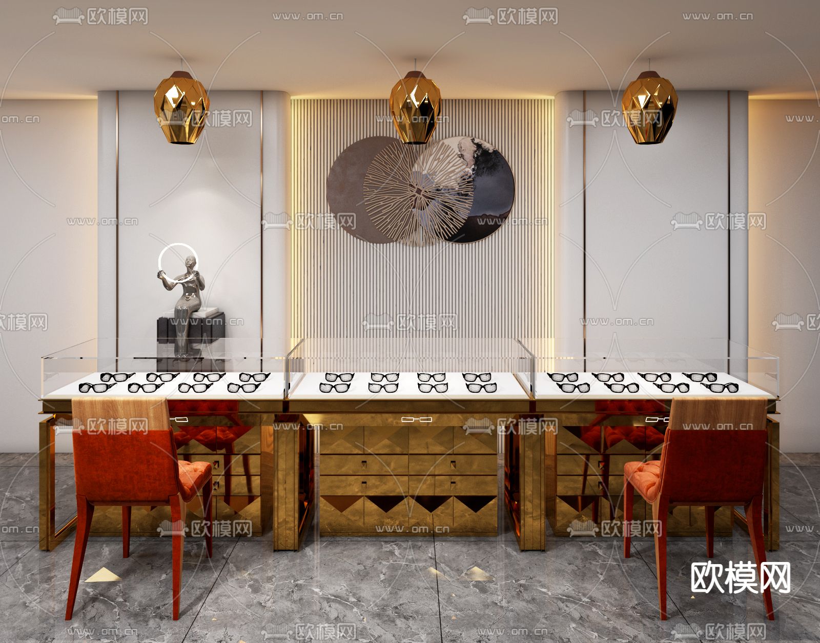 现代眼镜店展柜3d模型下载