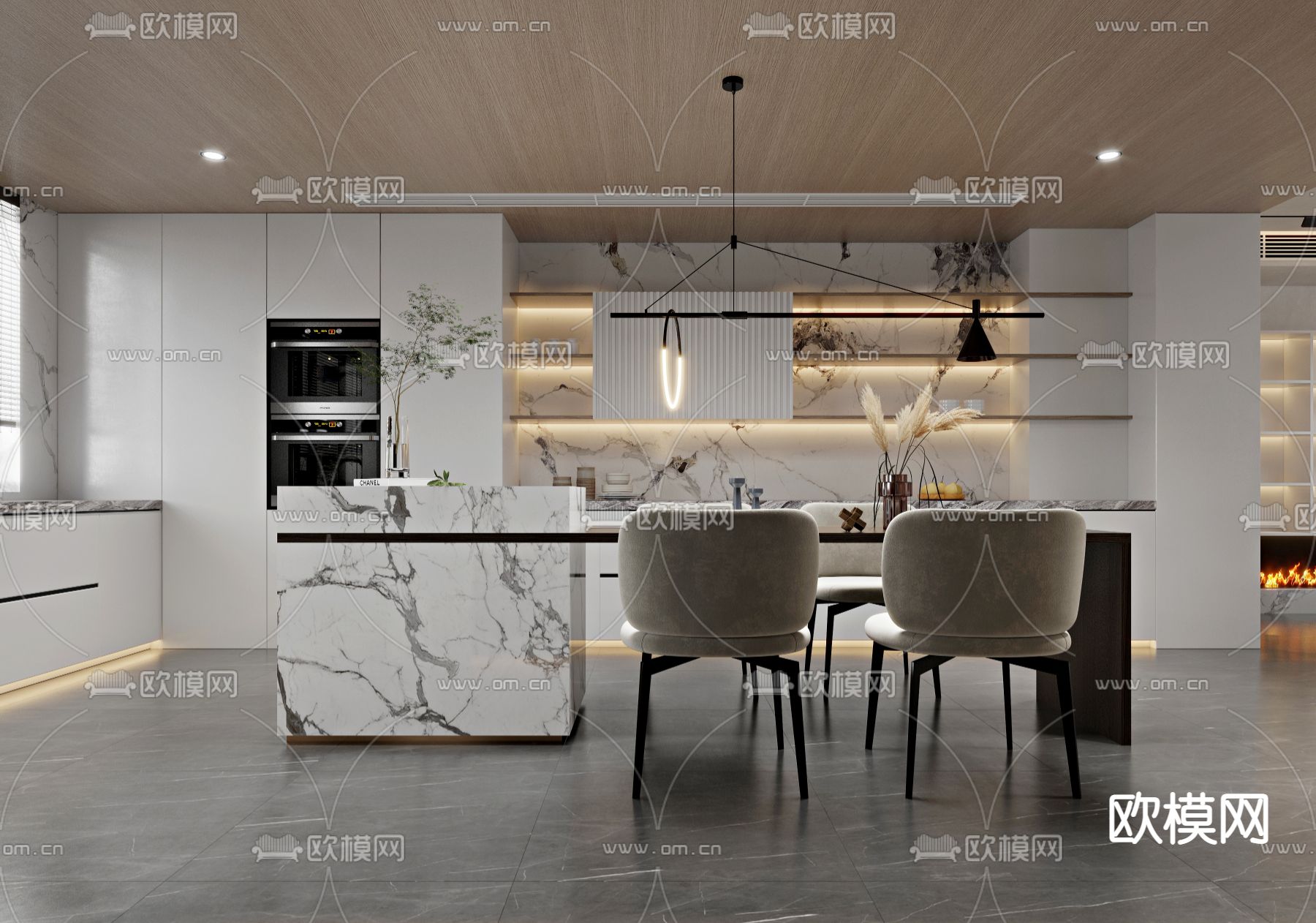 现代客厅餐厅3d模型