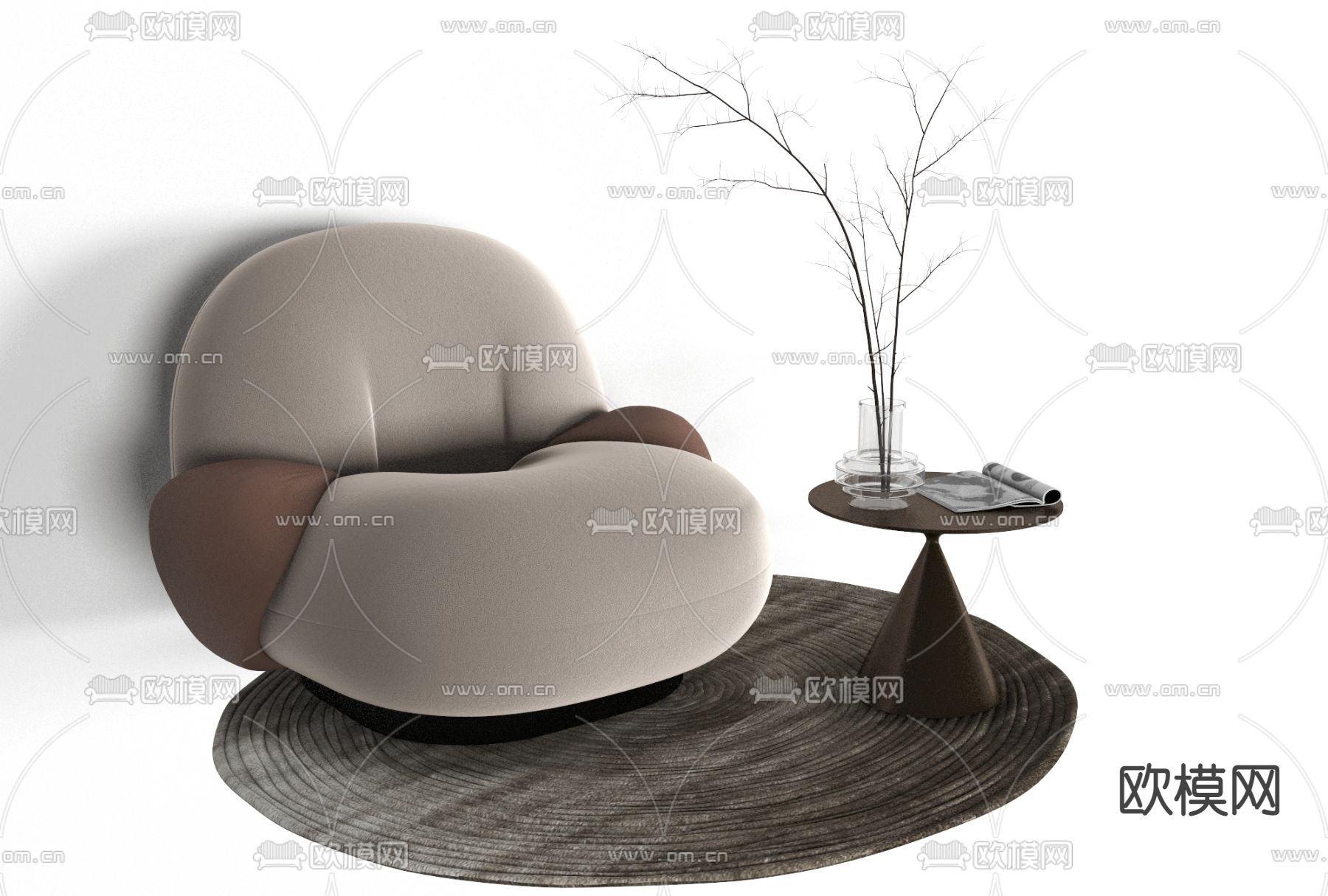 现代布艺休闲沙发免费3d模型下载