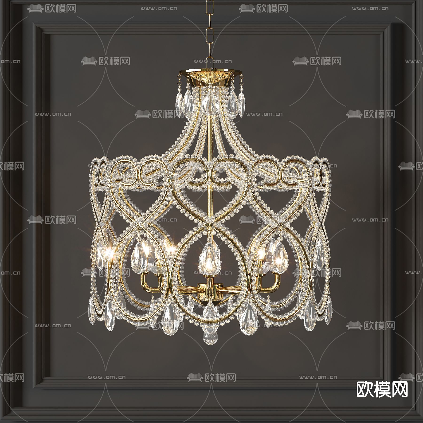美式轻奢水晶吊灯3d模型下载