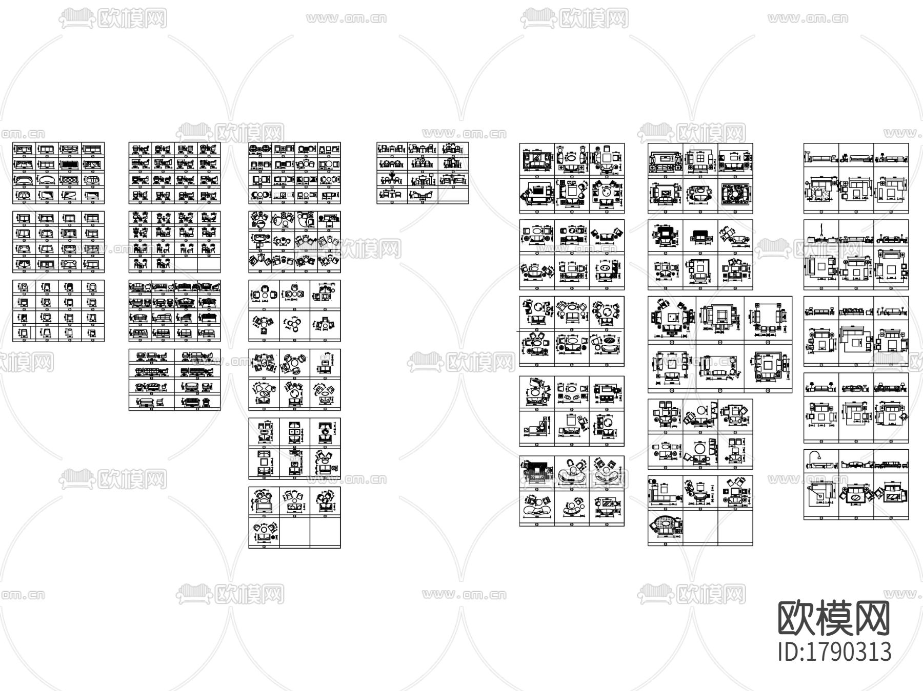 沙发组合cad图库下载