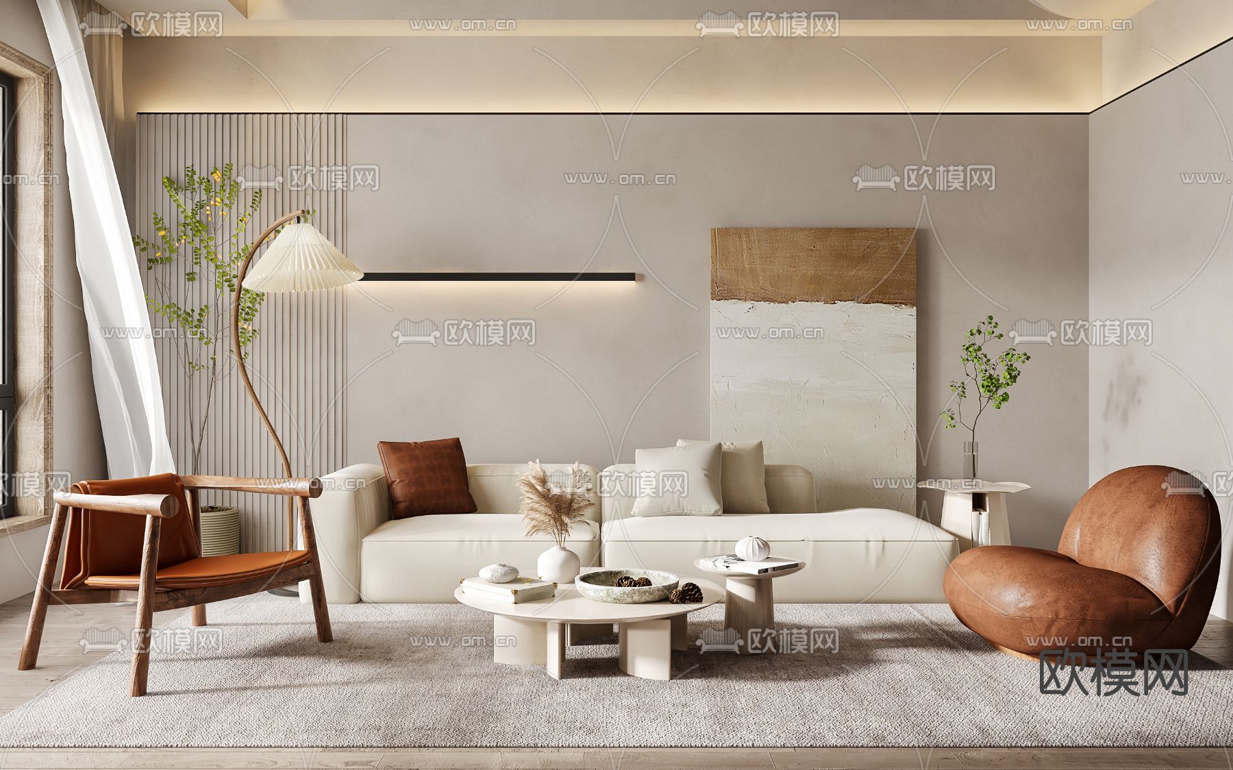 侘寂布艺沙发组合3d模型下载（渲染图4）