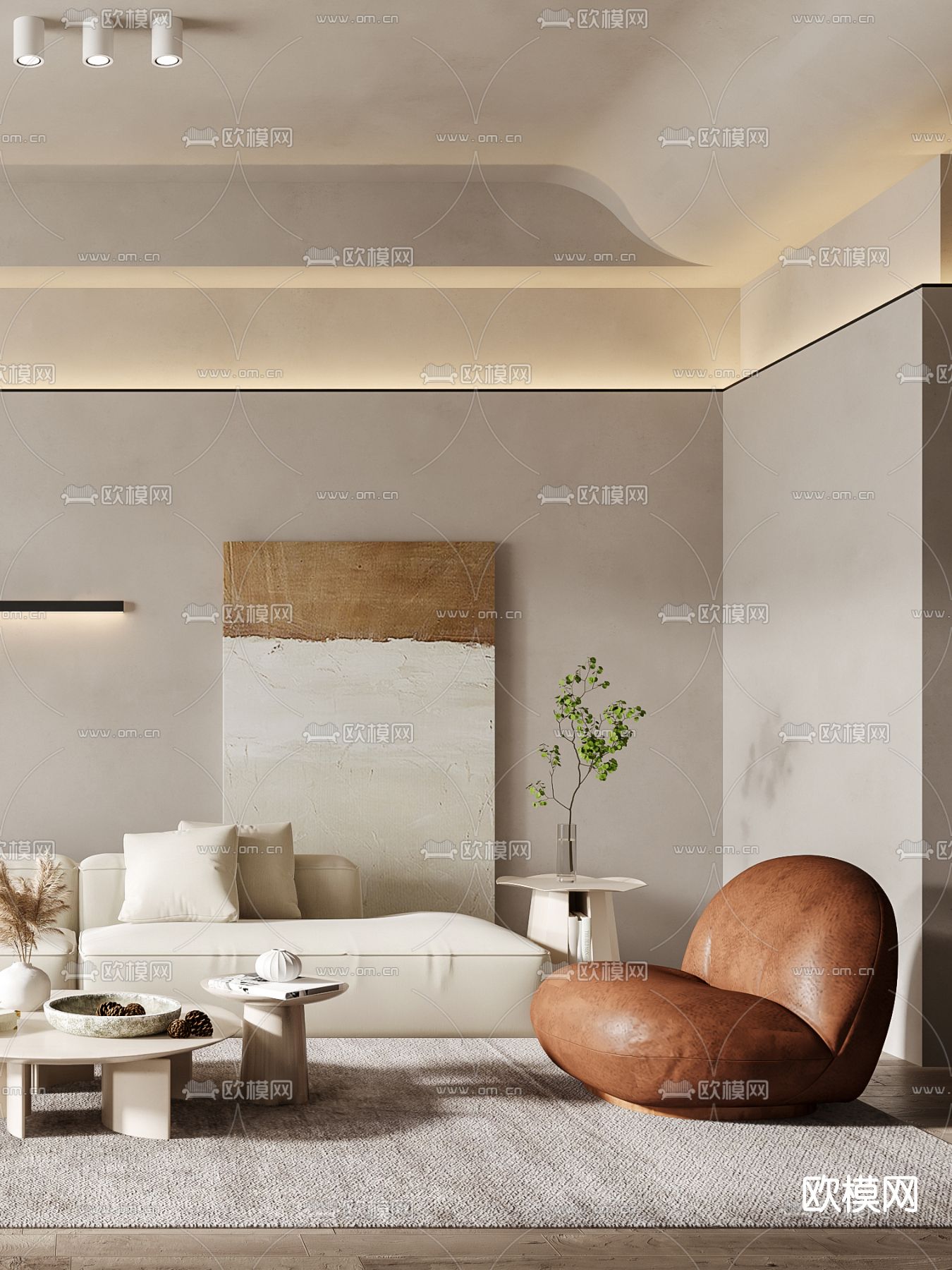 侘寂布艺沙发组合3d模型下载（渲染图3）