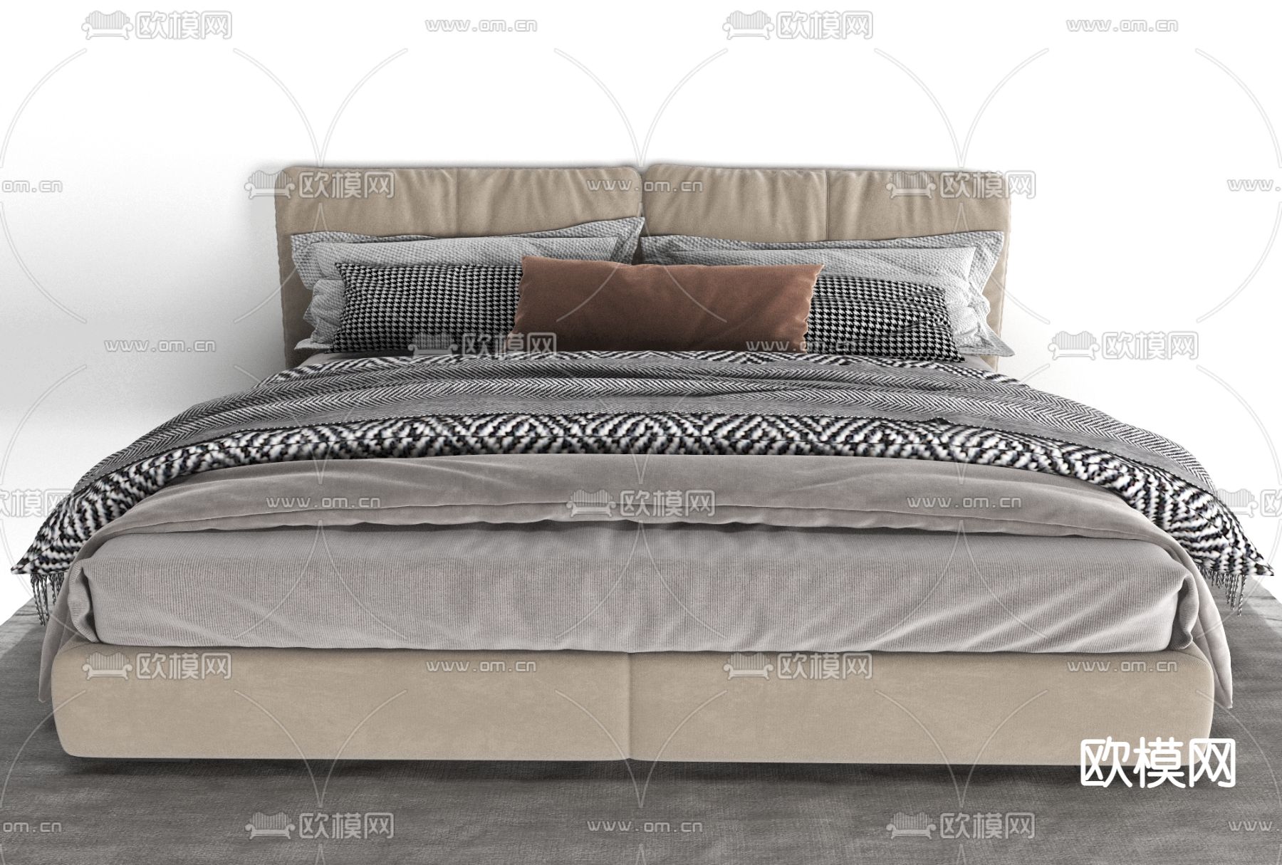 现代布艺双人床免费3d模型下载