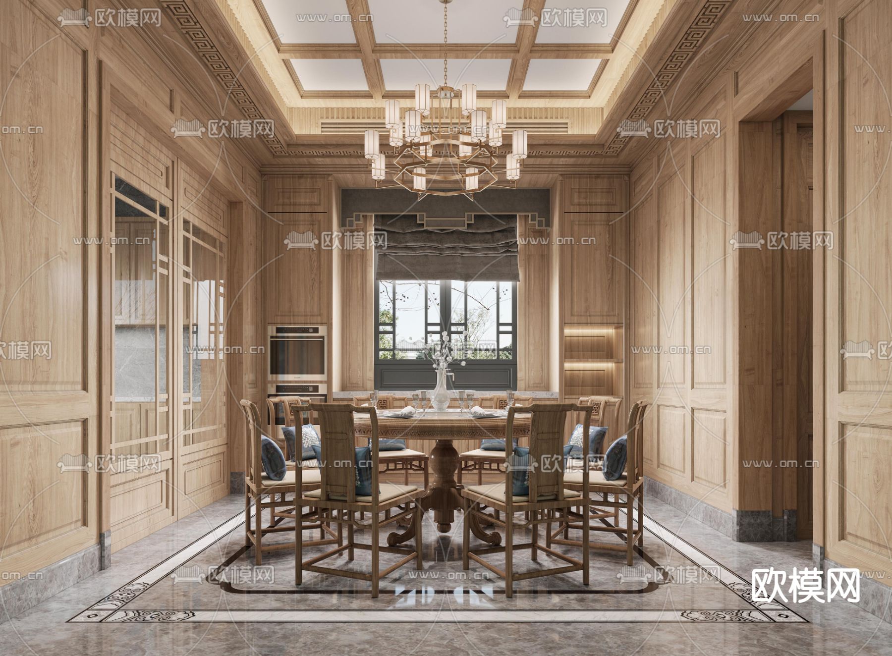 新中式酒店餐厅包房3d模型