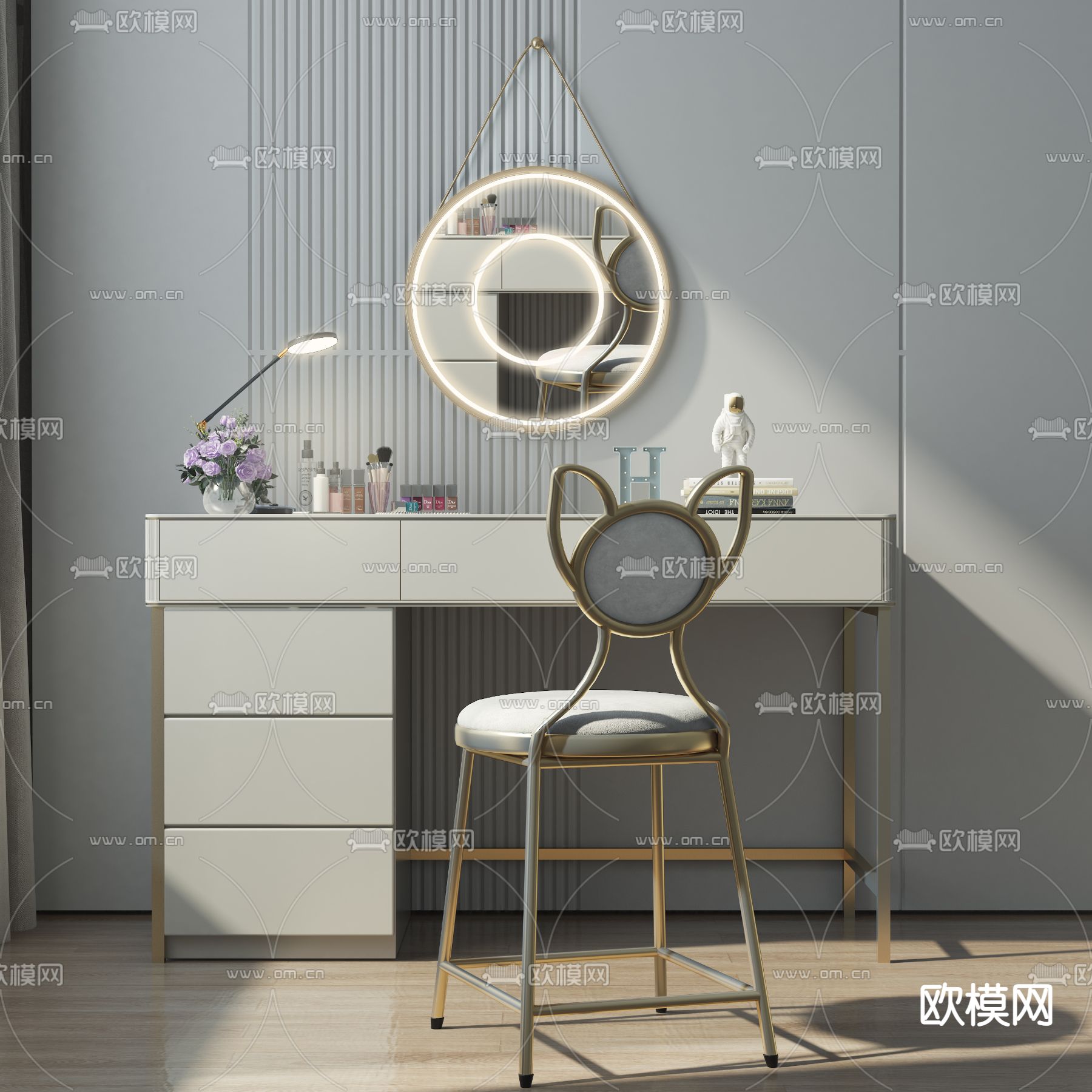 现代轻奢梳妆台3d模型下载