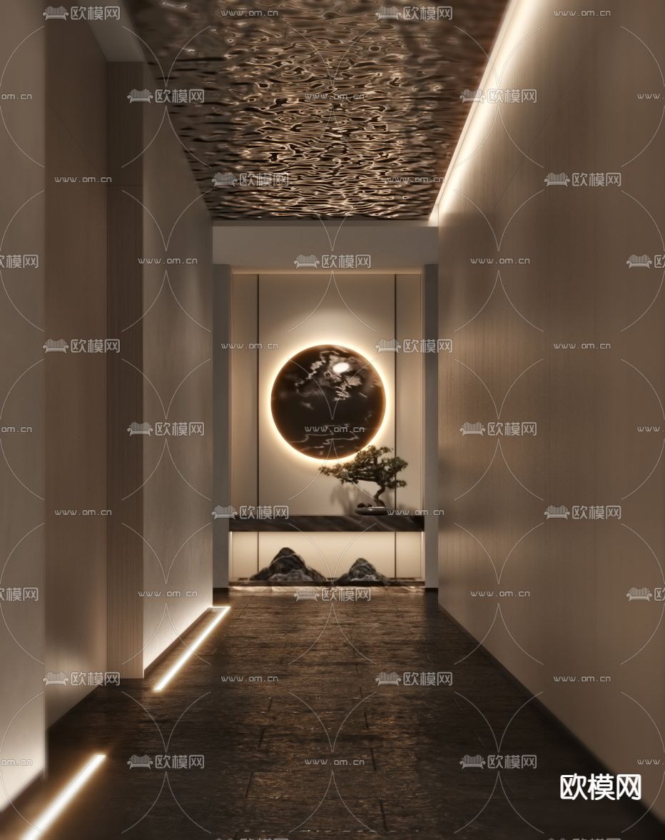 新中式会所门厅过道3d模型