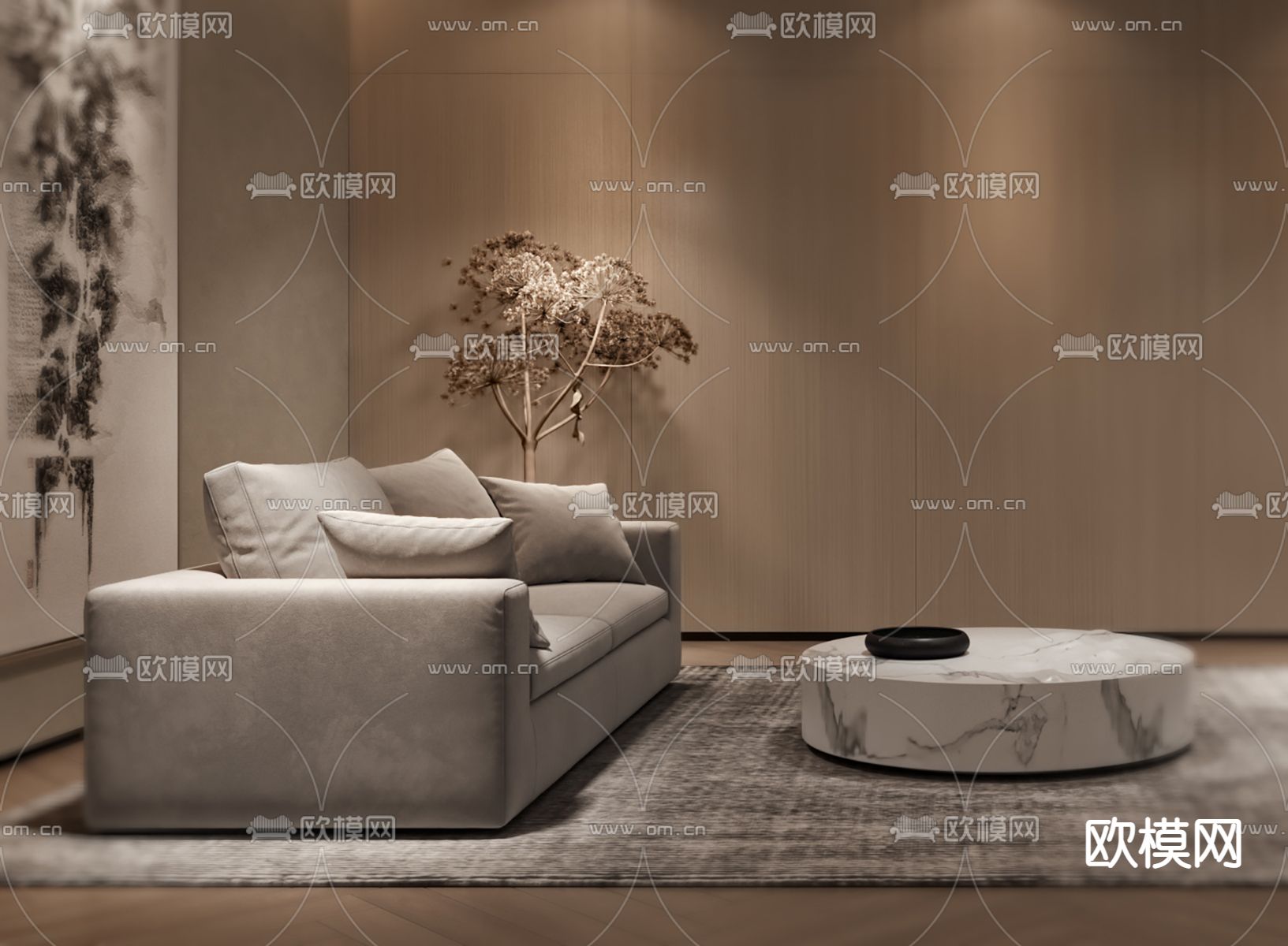 新中式会所会客室3d模型下载（渲染图2）