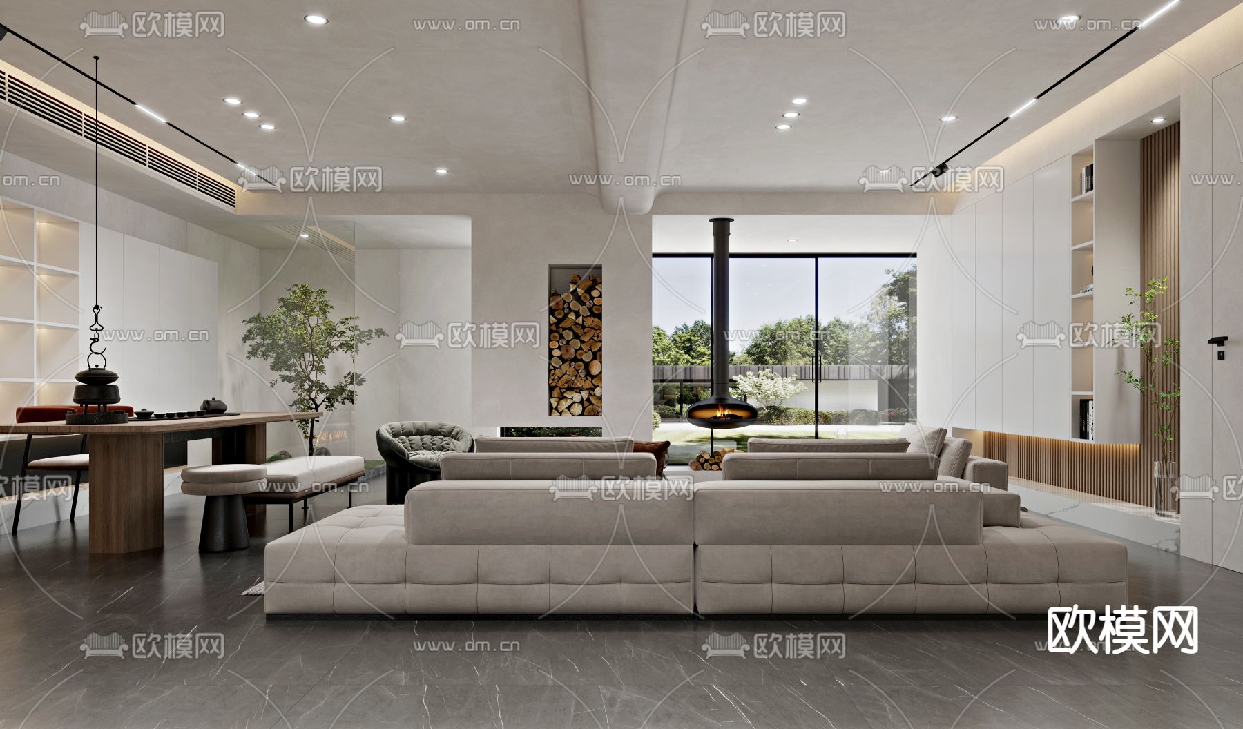 现代客厅餐厅3d模型