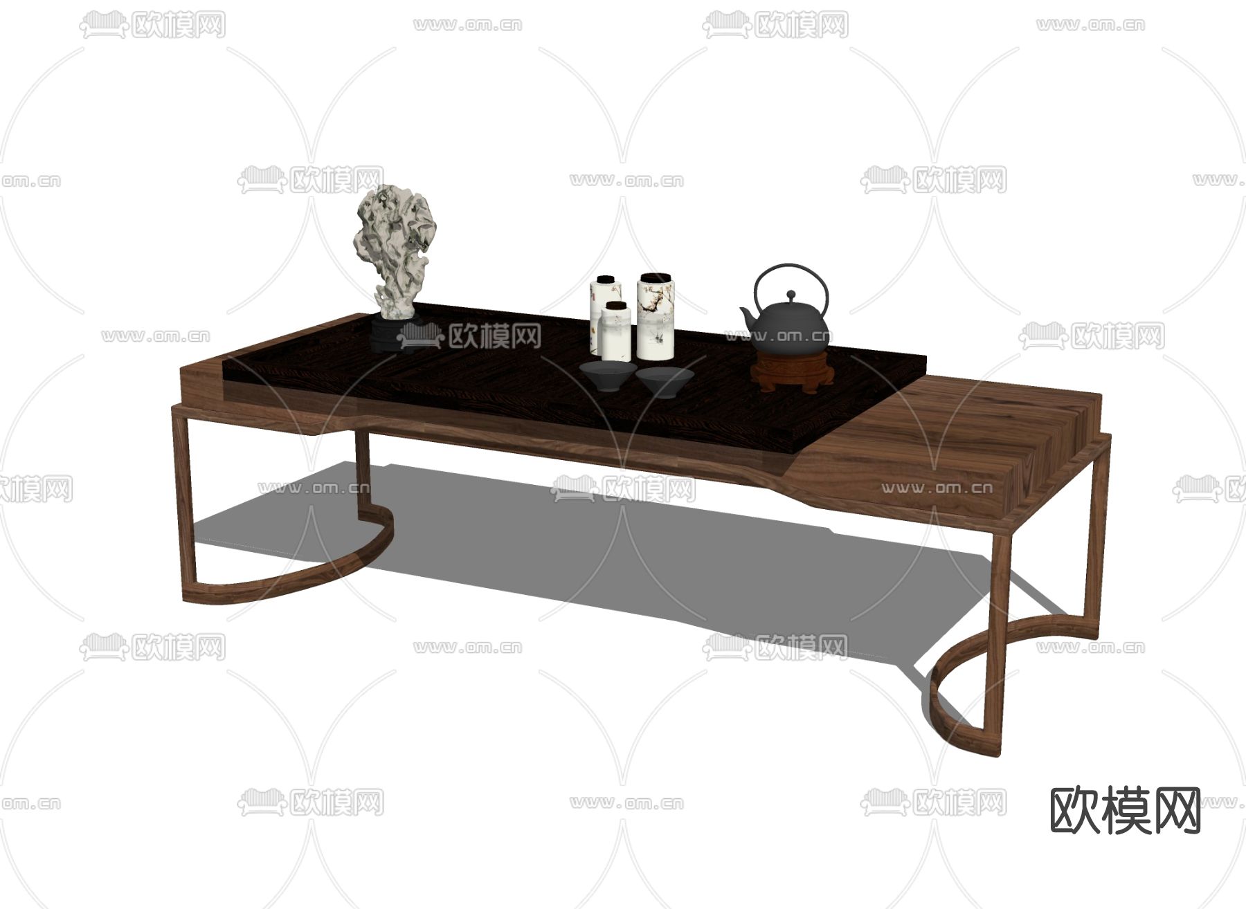 新中式实木茶几su模型下载（渲染图2）