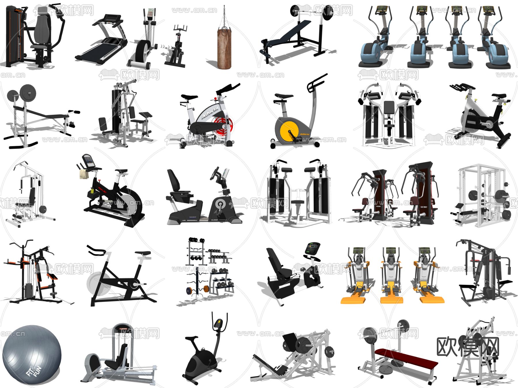 现代健身器材su模型下载（渲染图1）