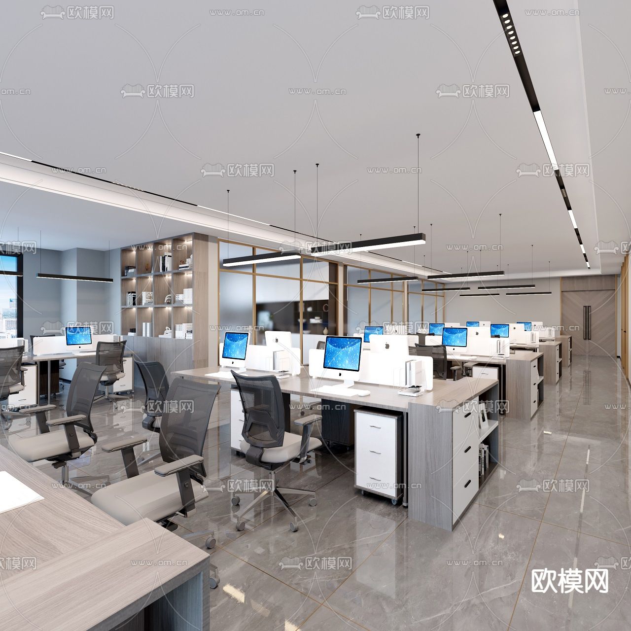 现代办公区免费3d模型下载