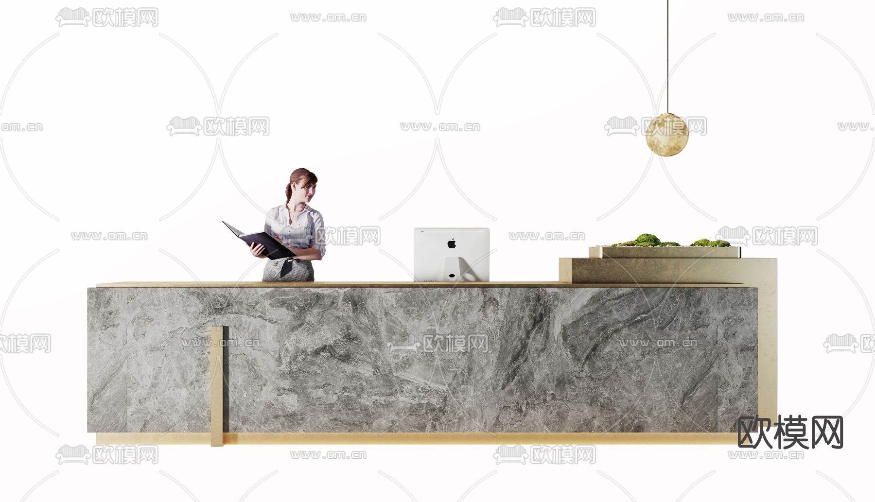 现代接待台前台3d模型下载（渲染图3）