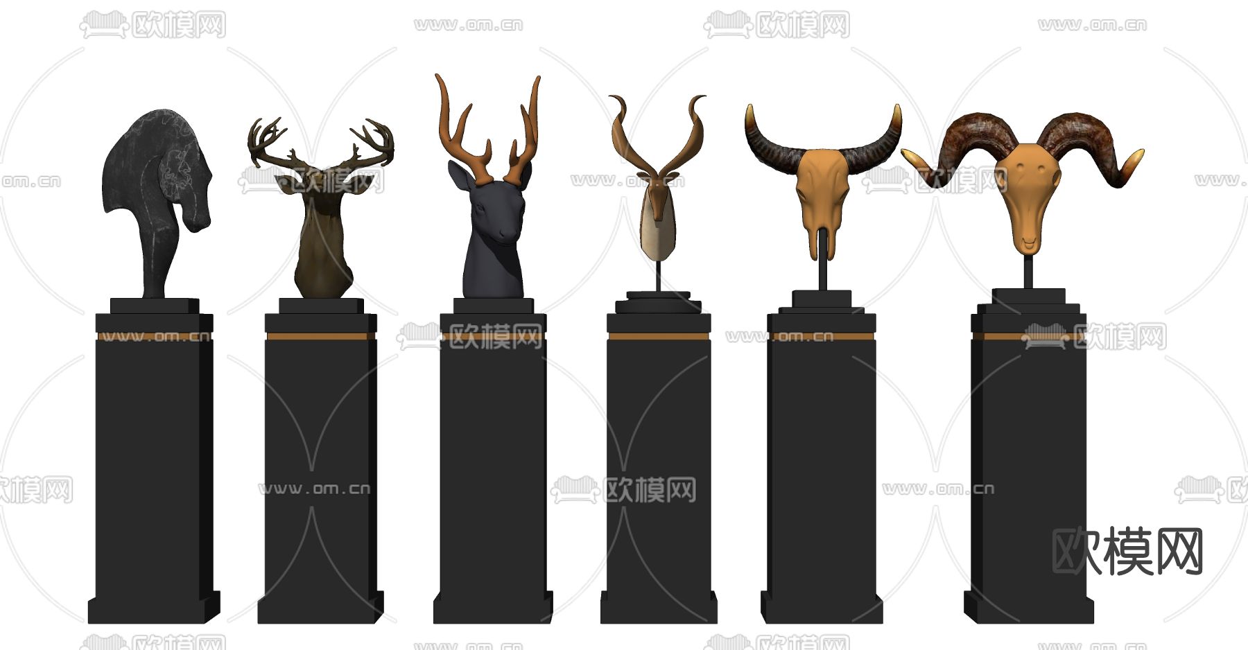 新中式动物雕塑su模型下载
