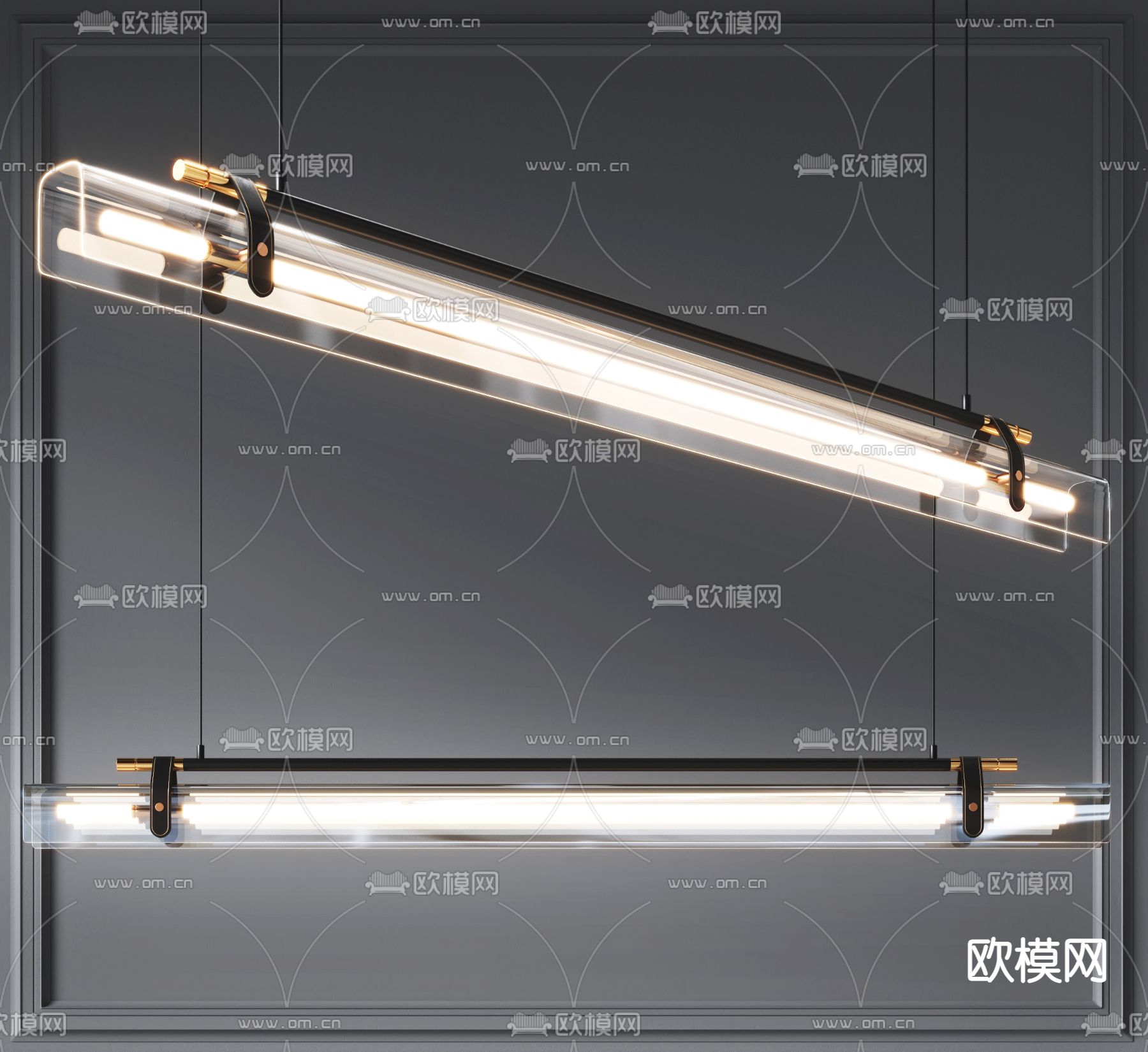 现代条形玻璃吊灯3d模型下载