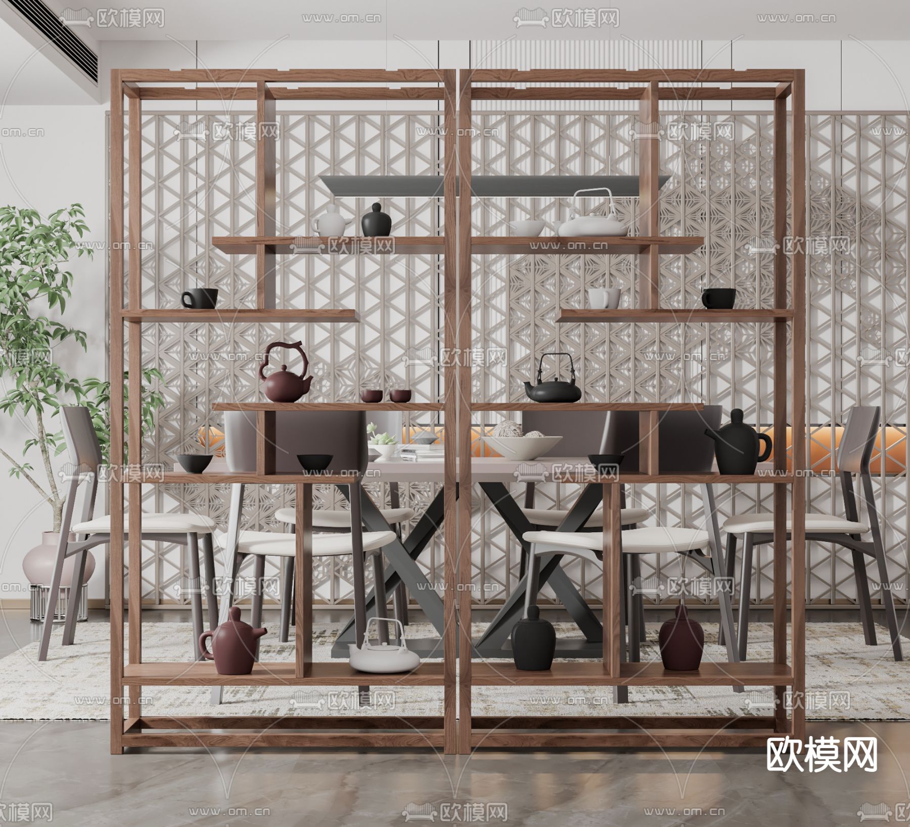 新中式实木博古架3d模型