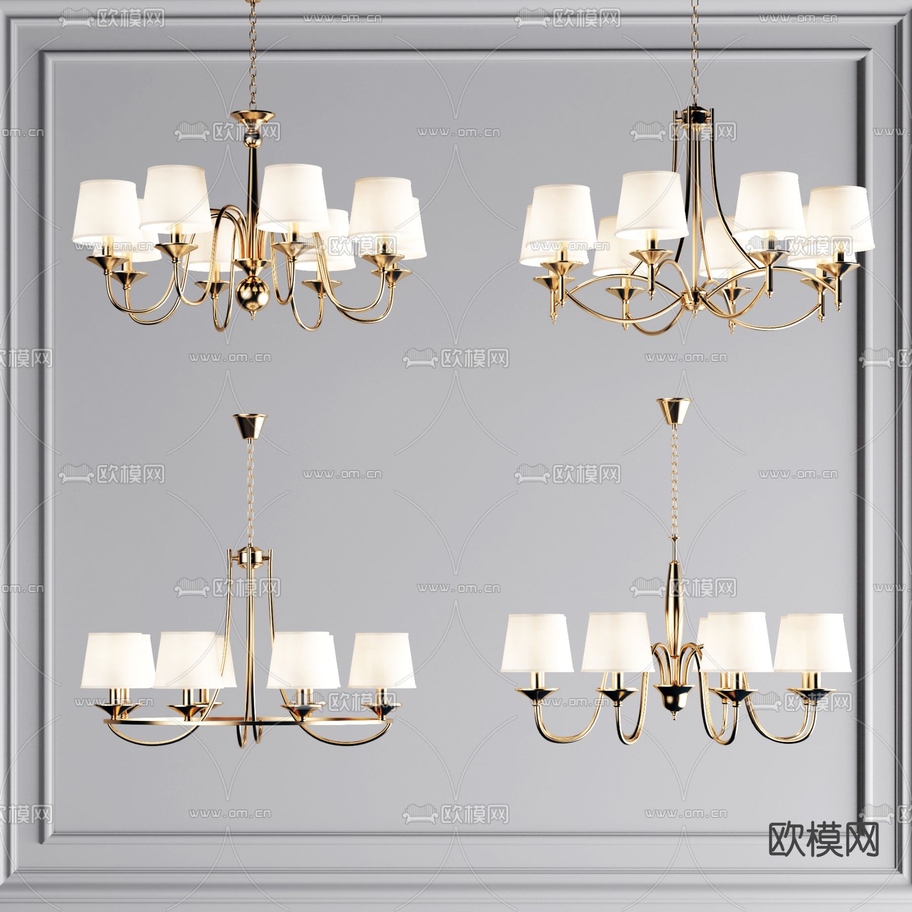 美式金属多头吊灯3d模型下载