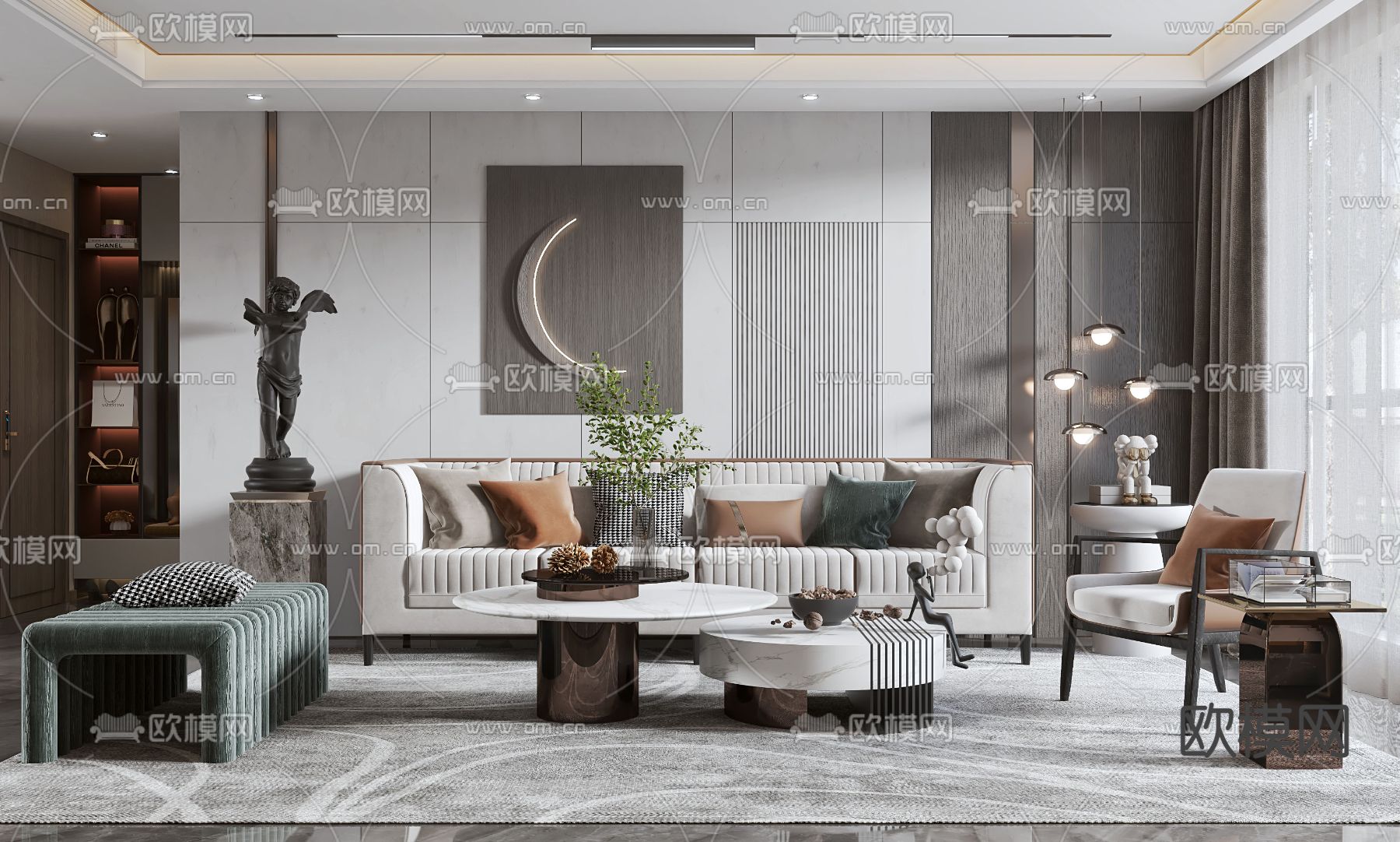 现代轻奢客厅3d模型下载（渲染图3）