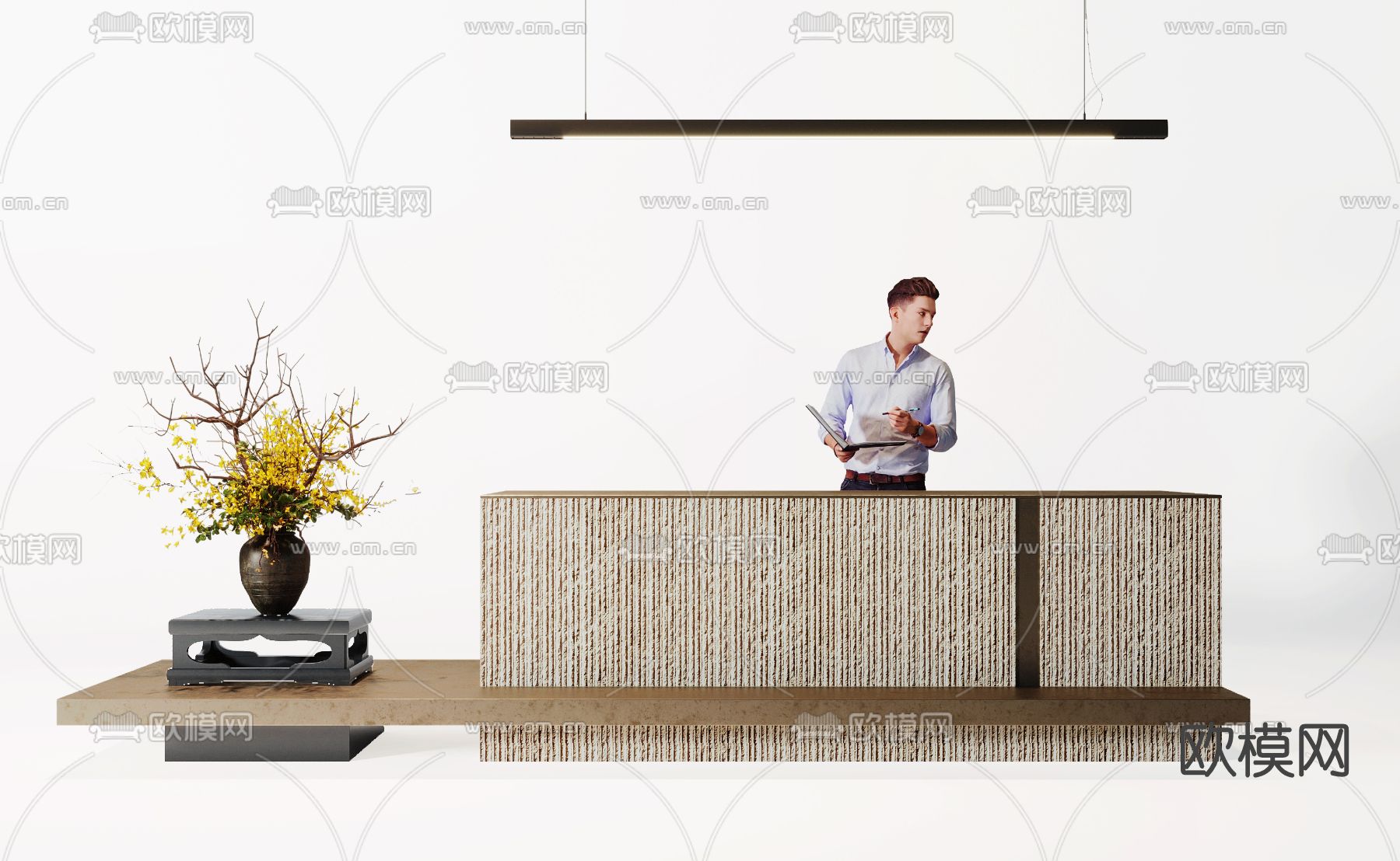 现代接待台前台3d模型下载（渲染图2）