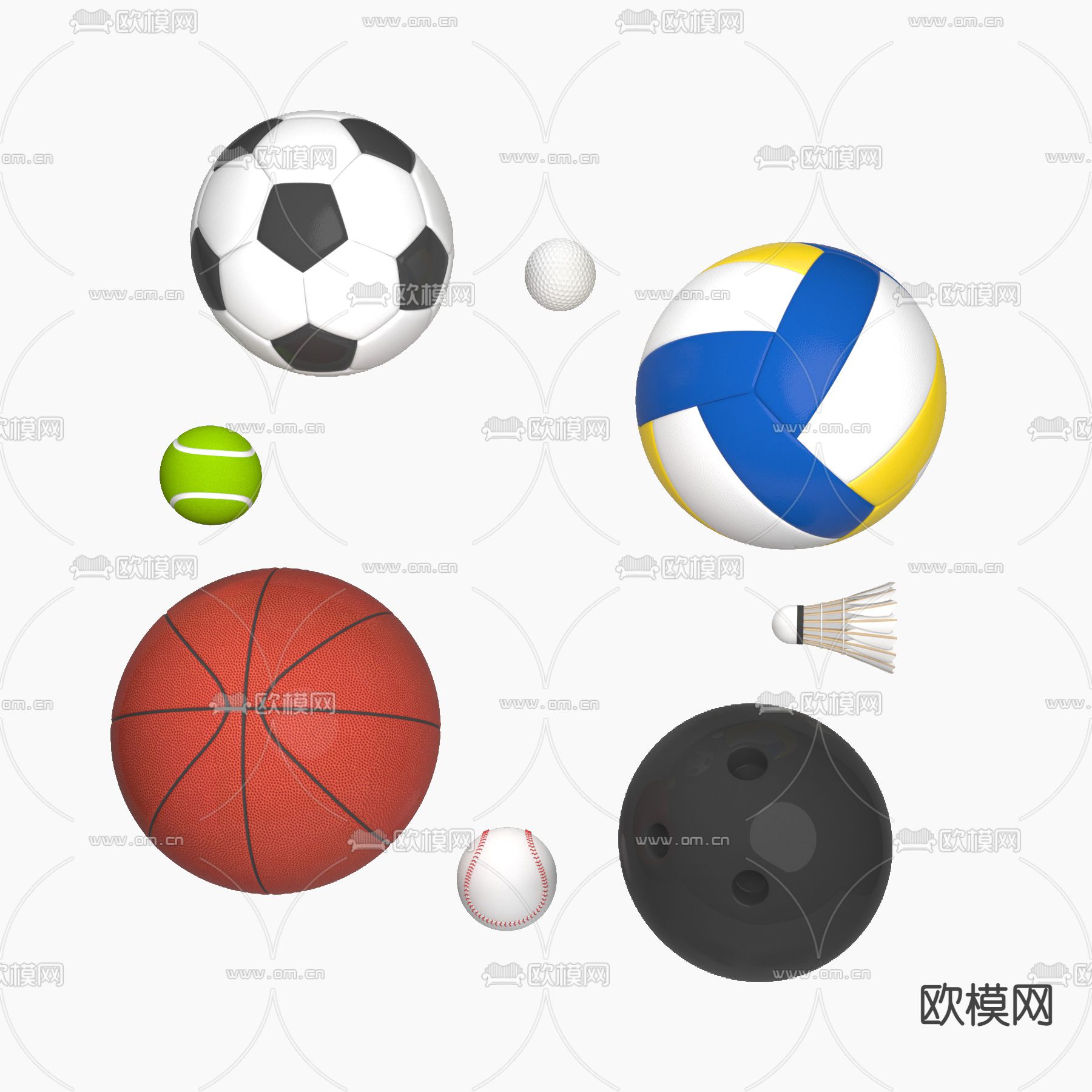 现代篮球足球3d模型下载