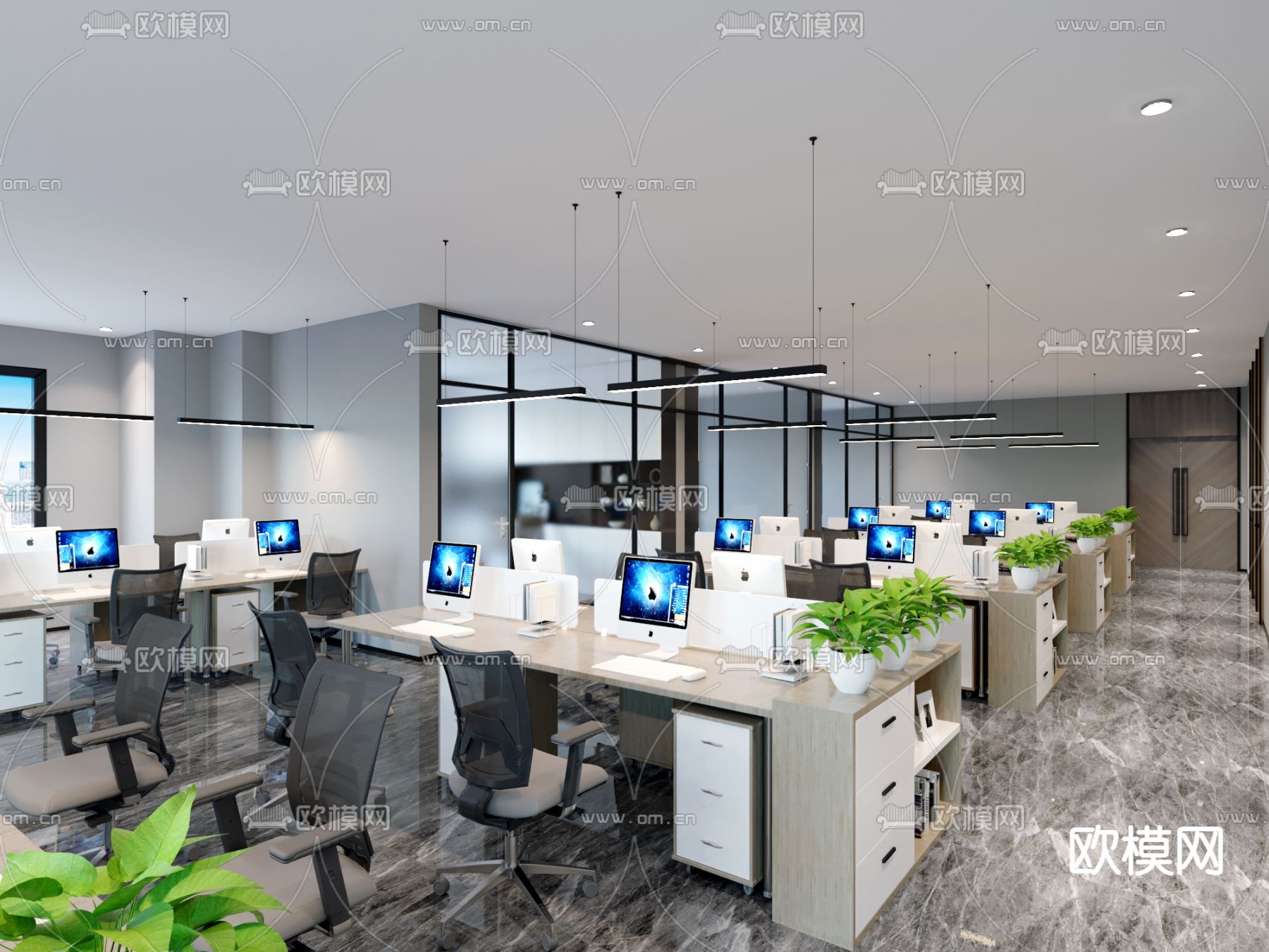 现代办公区免费3d模型下载