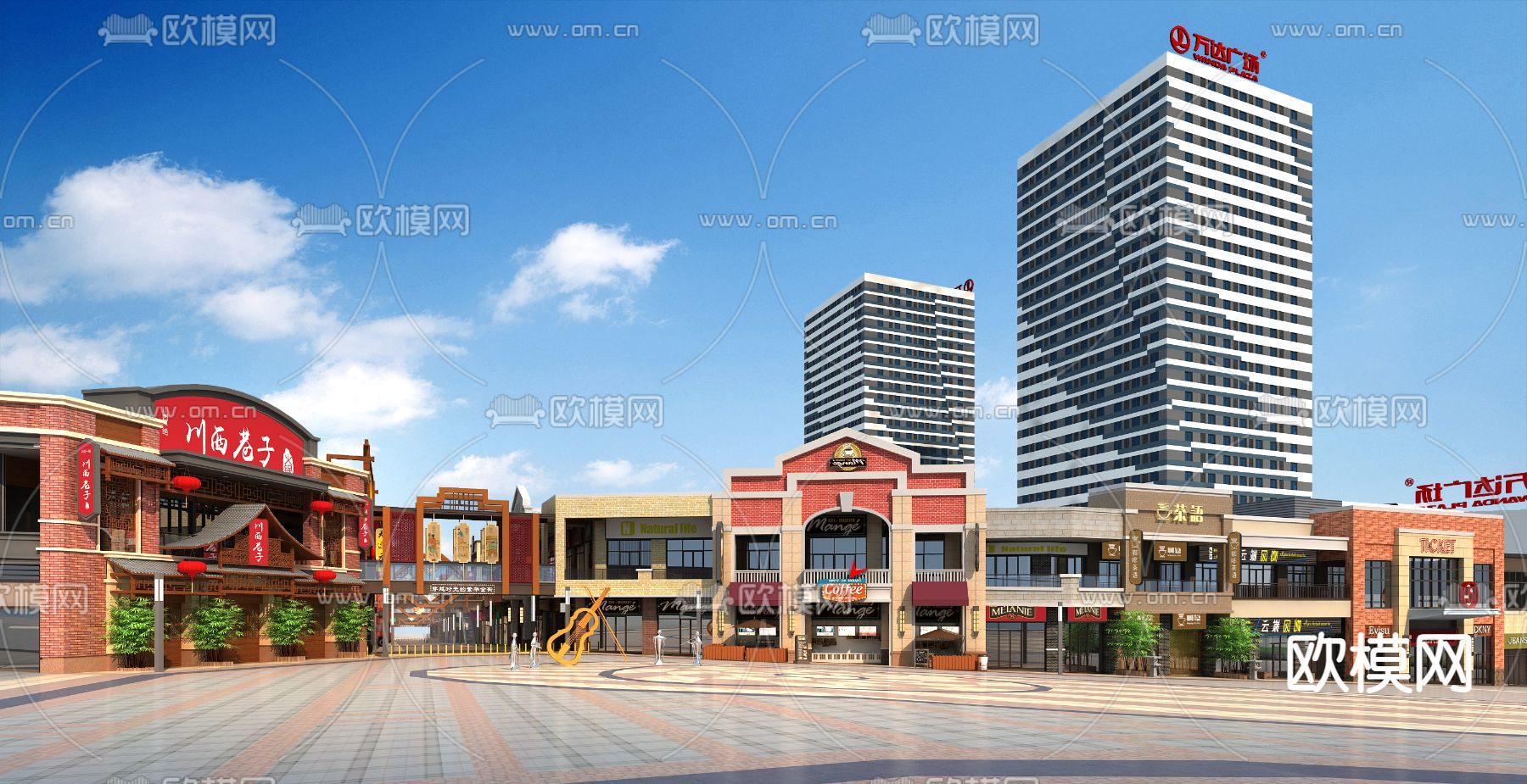 现代万达广场商业街3d模型下载
