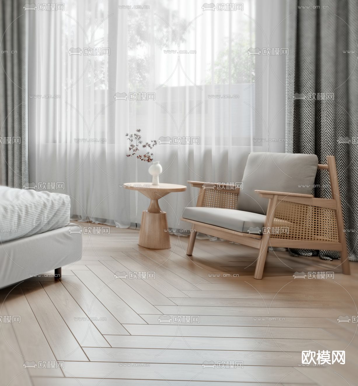 现代酒店客房3d模型下载（渲染图2）