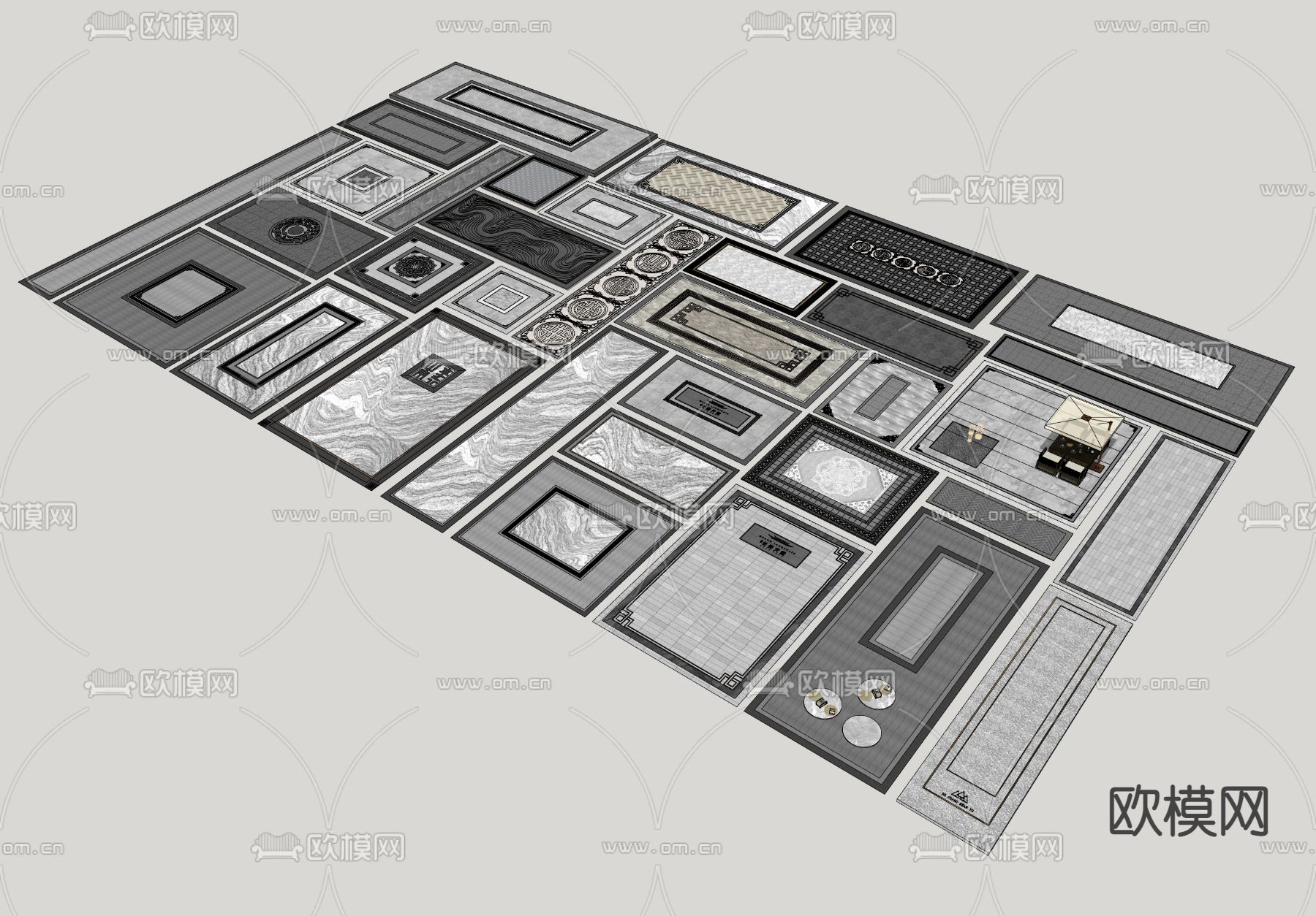 新中式铺装图案su模型