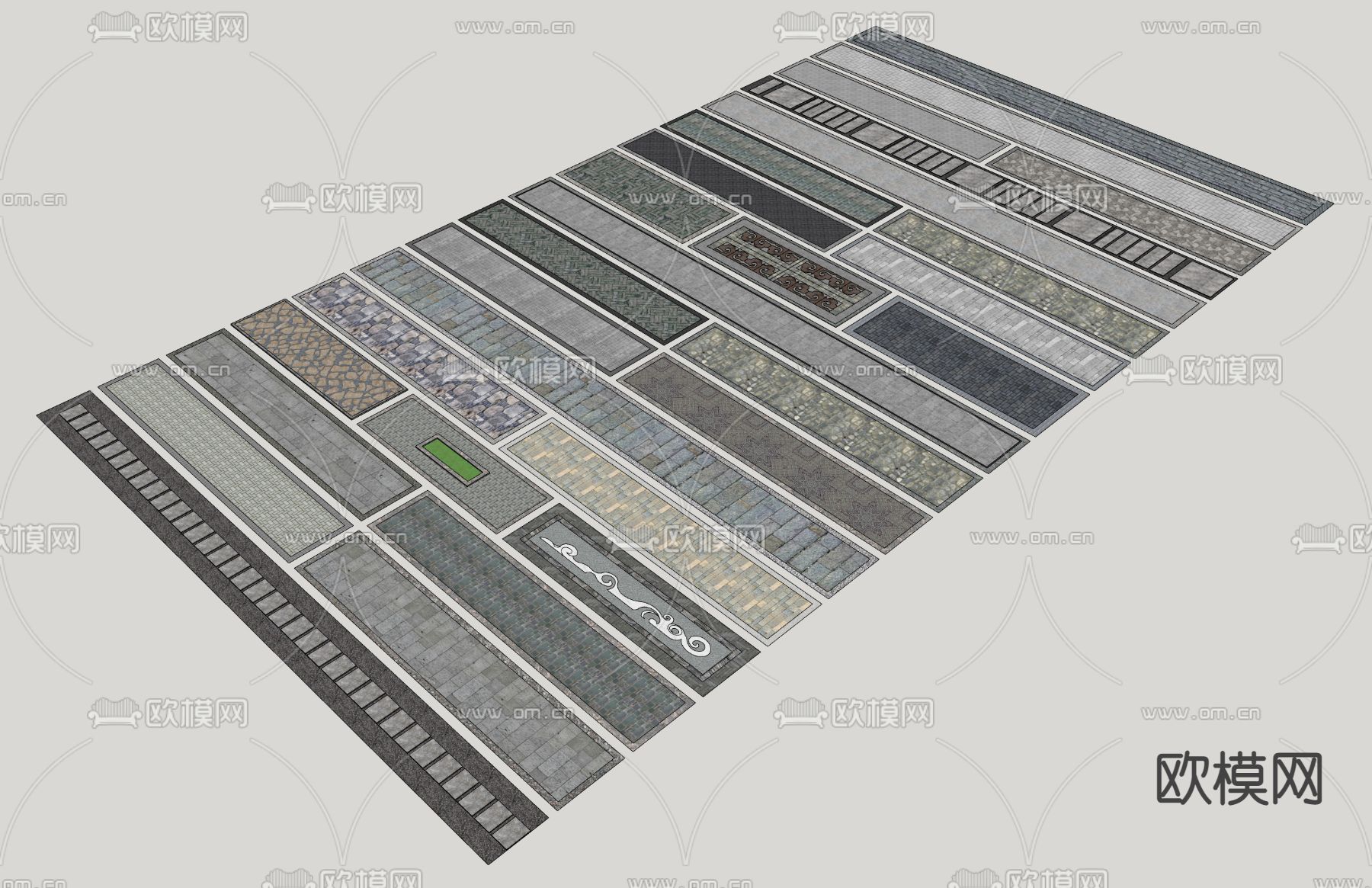 现代乡村道路铺装su模型