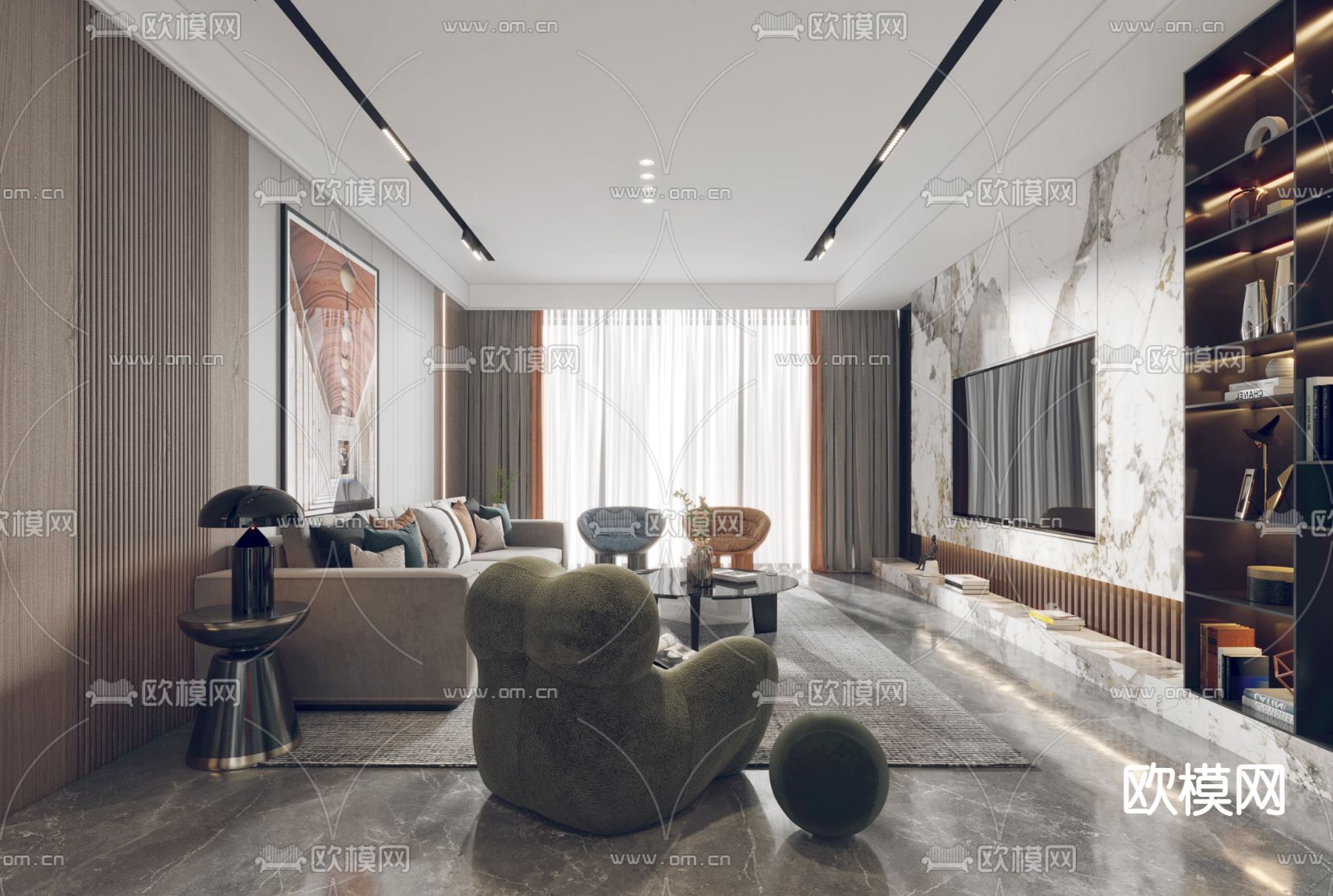 现代轻奢客餐厅3d模型下载（渲染图4）