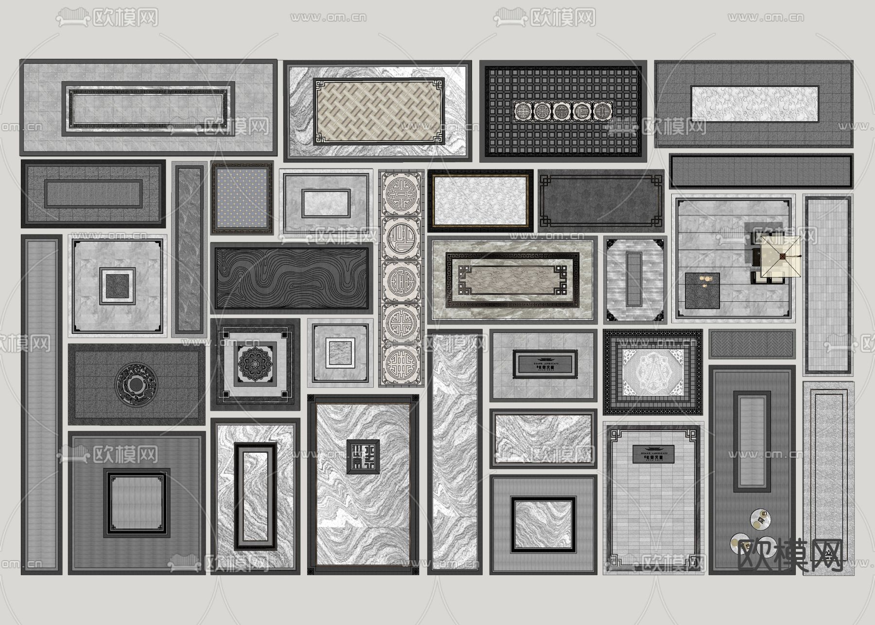 新中式铺装图案su模型
