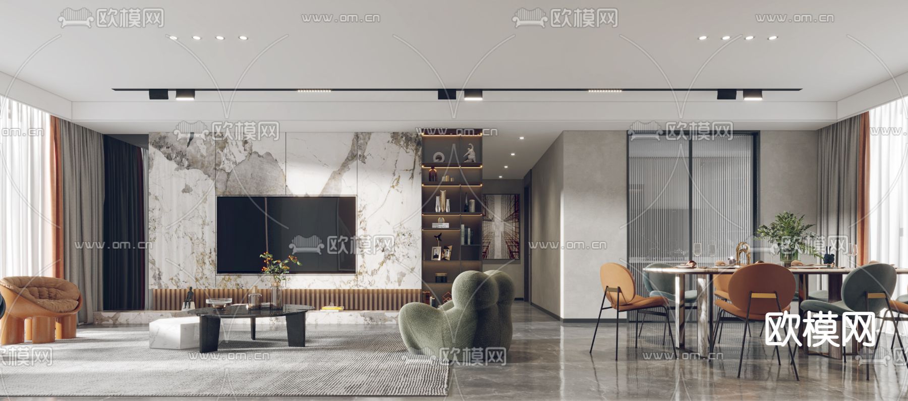 现代轻奢客餐厅3d模型下载（渲染图3）