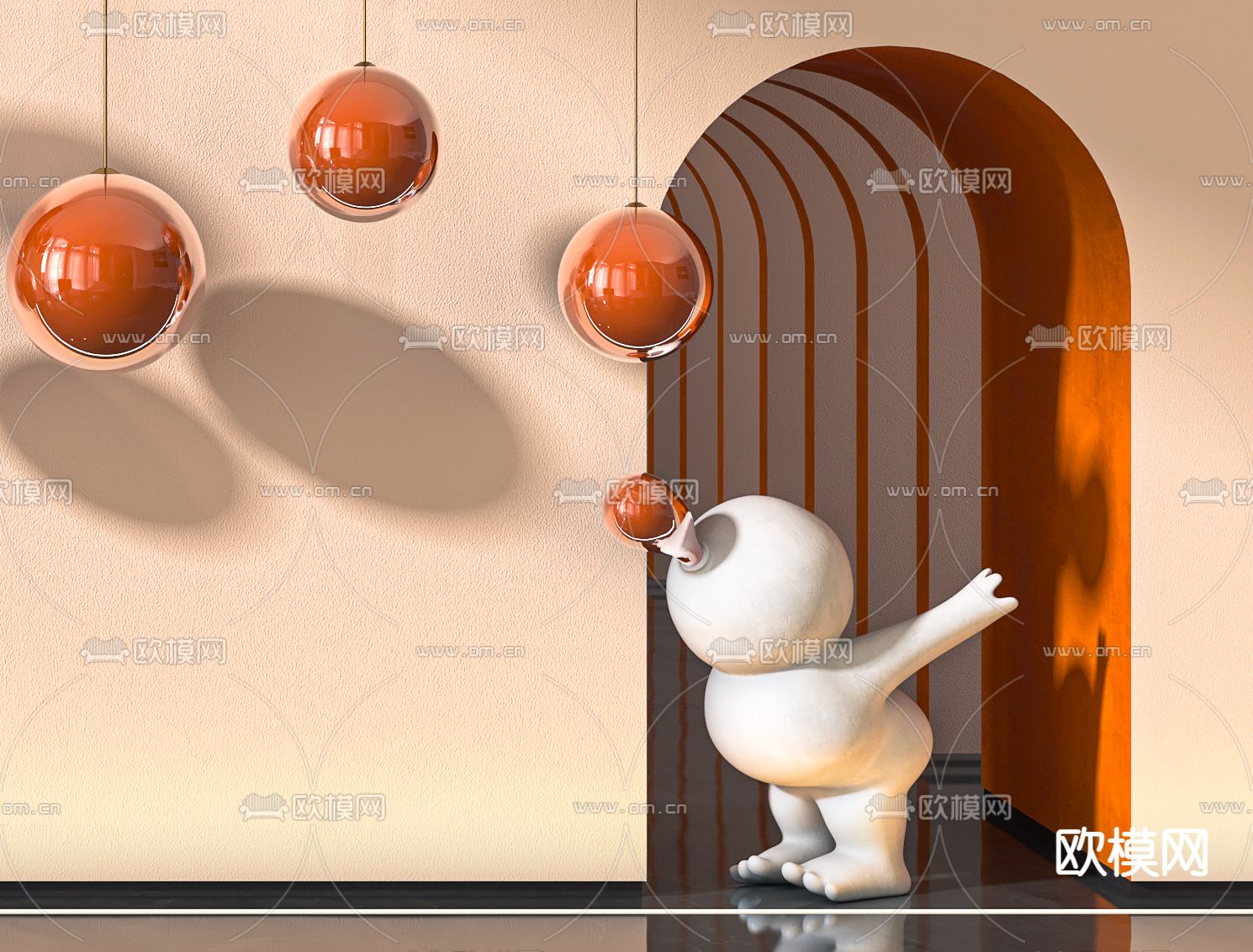 现代创意雕塑摆件3d模型下载（渲染图2）