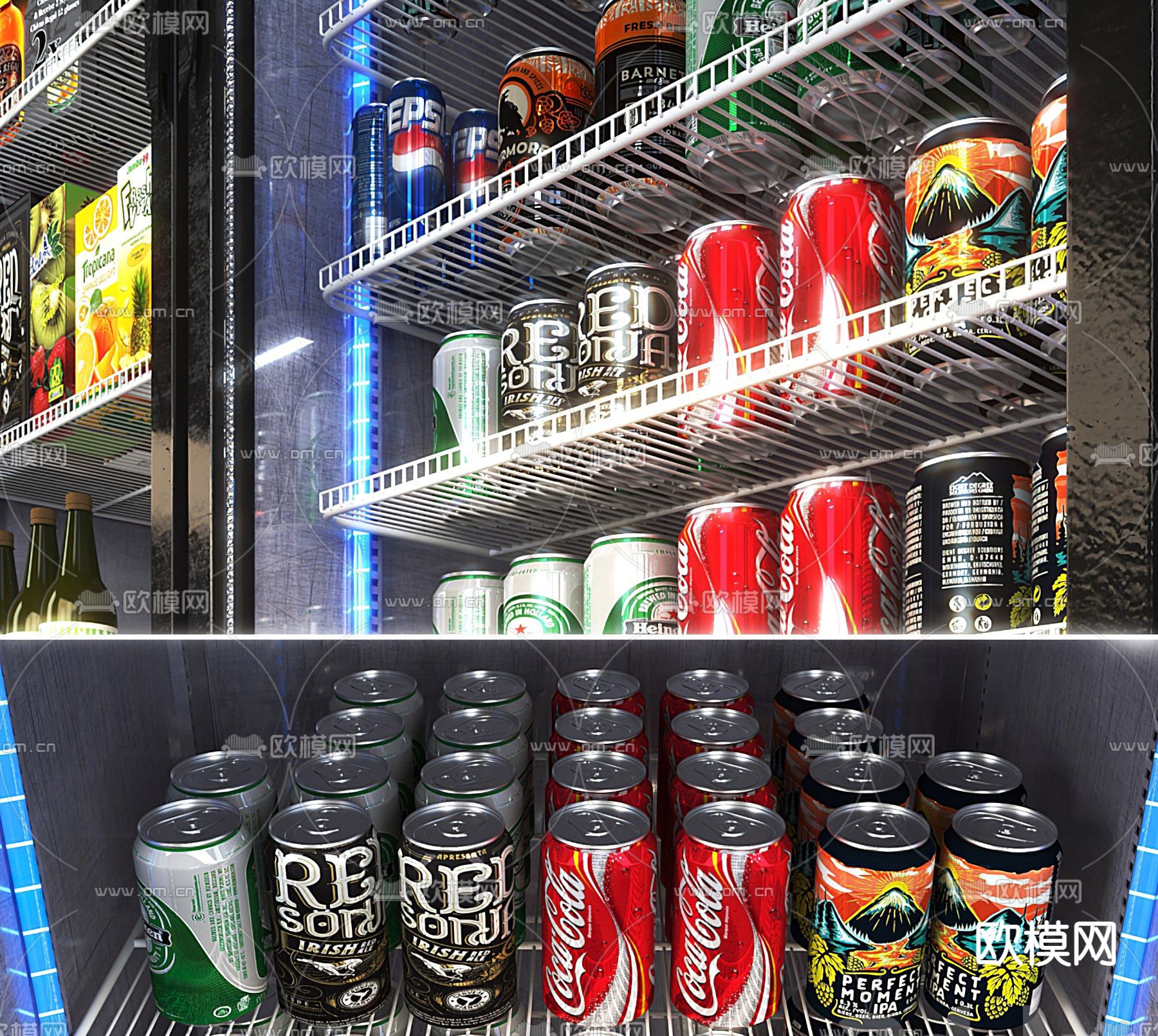 现代冷藏冰箱3d模型下载（渲染图3）