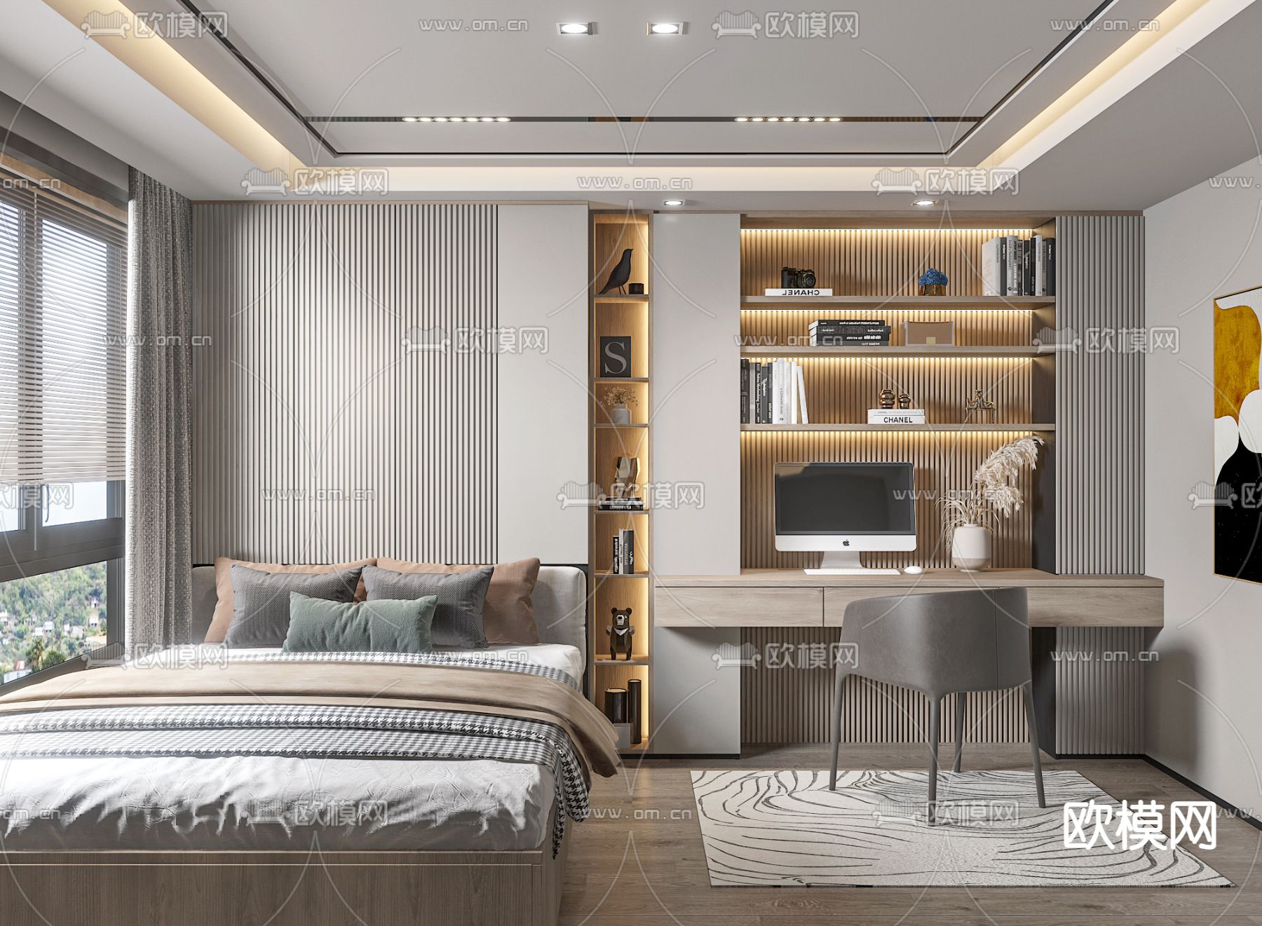 现代榻榻米卧室3d模型下载