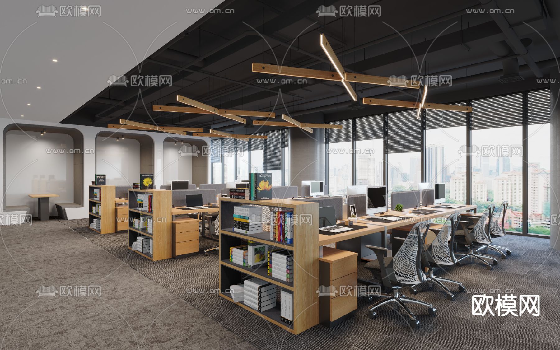 现代敞开式办公区3d模型