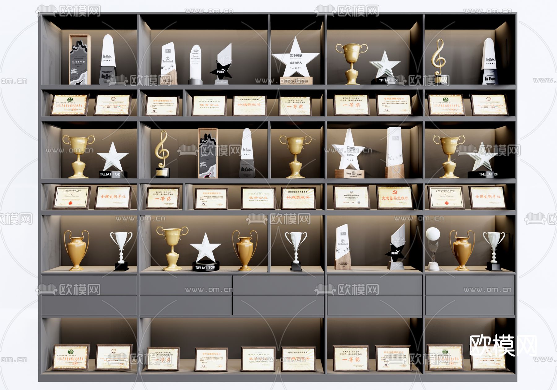 现代奖杯荣誉证书su模型下载（渲染图1）