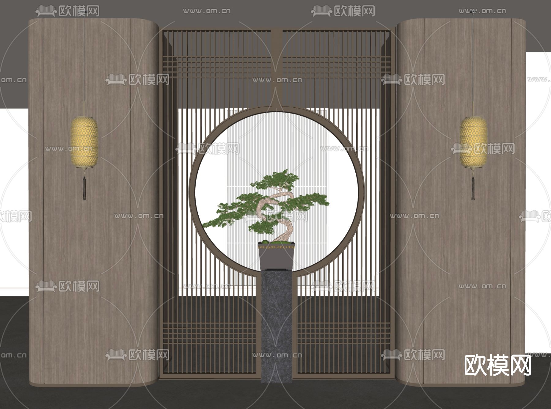 新中式隔断屏风su模型下载（渲染图2）