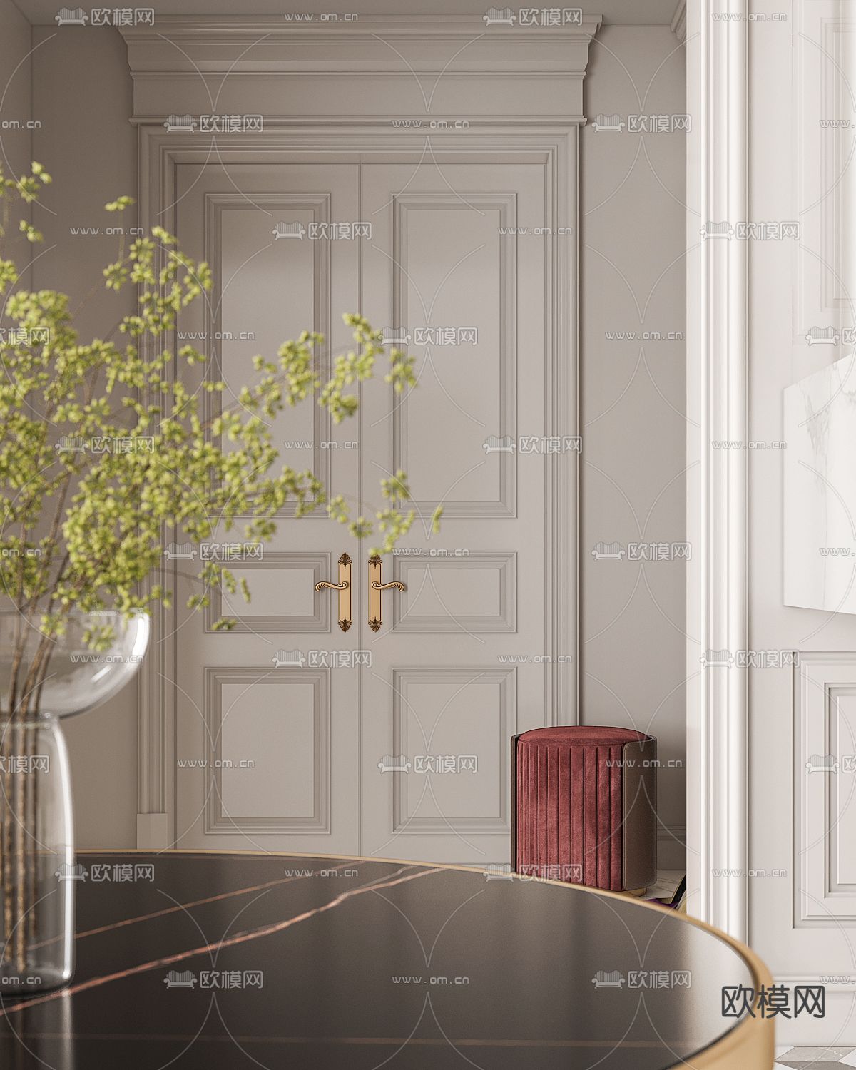 简欧别墅楼梯间3d模型下载（渲染图2）