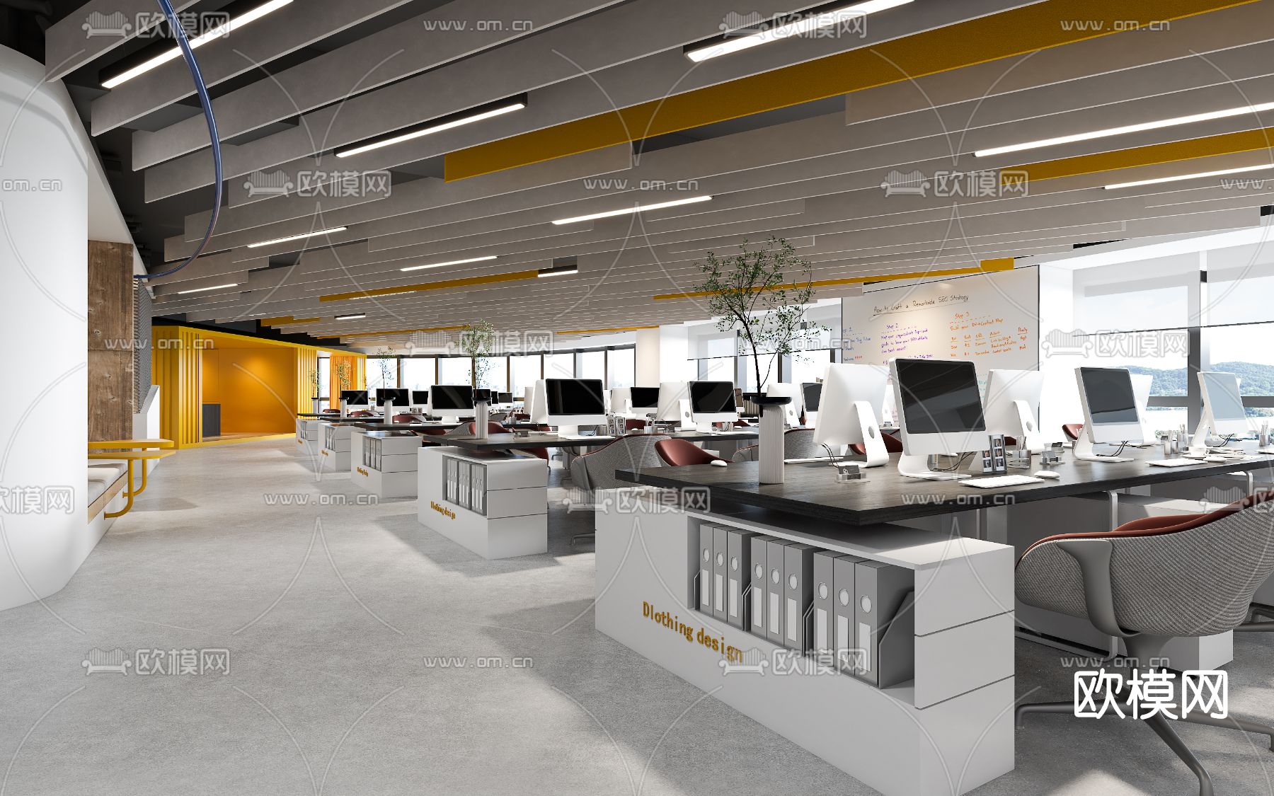 工业风敞开式办公室3d模型下载（渲染图1）