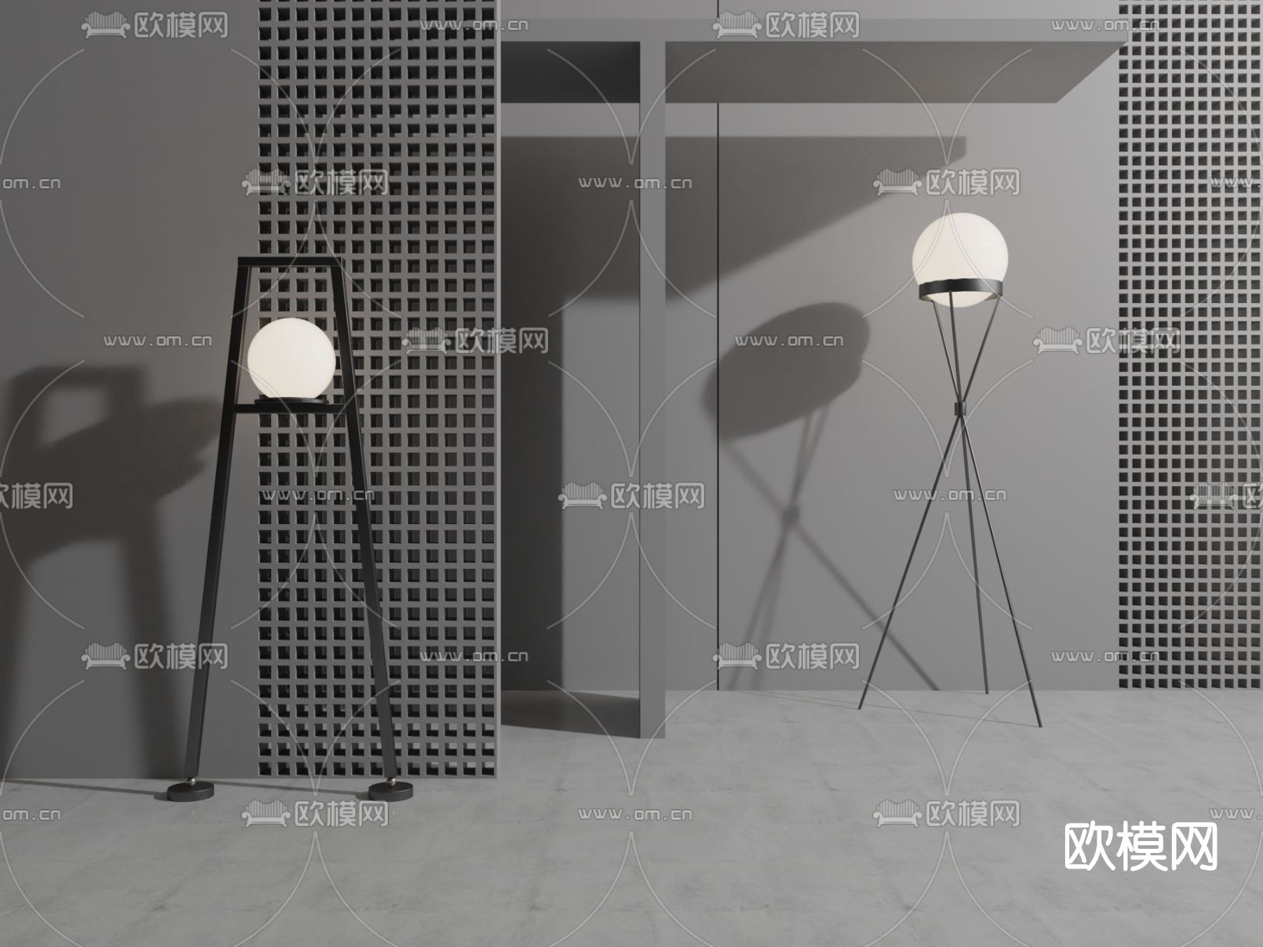 现代金属落地灯su模型下载（渲染图1）